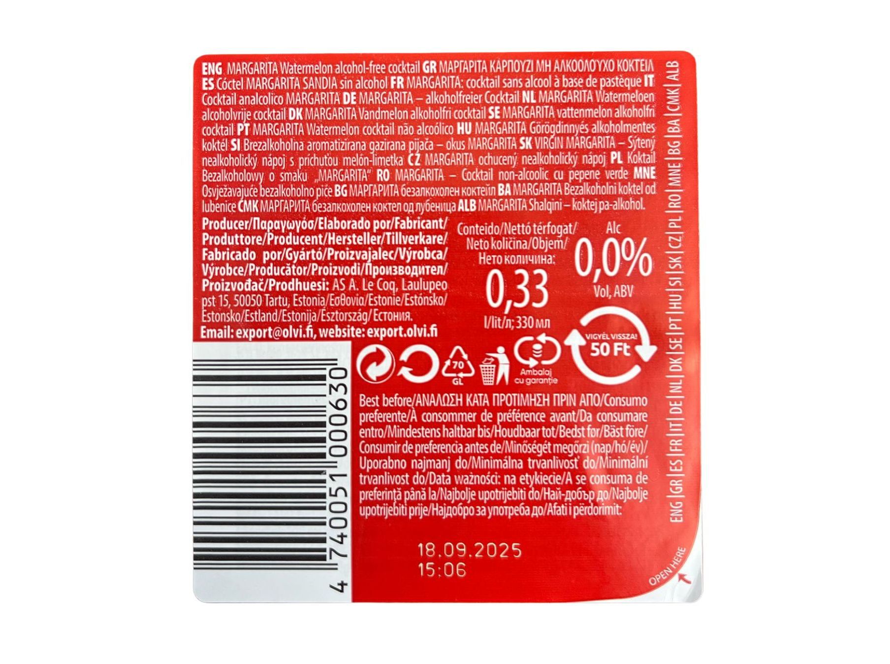 COCKTAIL LE COQ VIRGIN MARGARITA 0% 0.33L image number 1