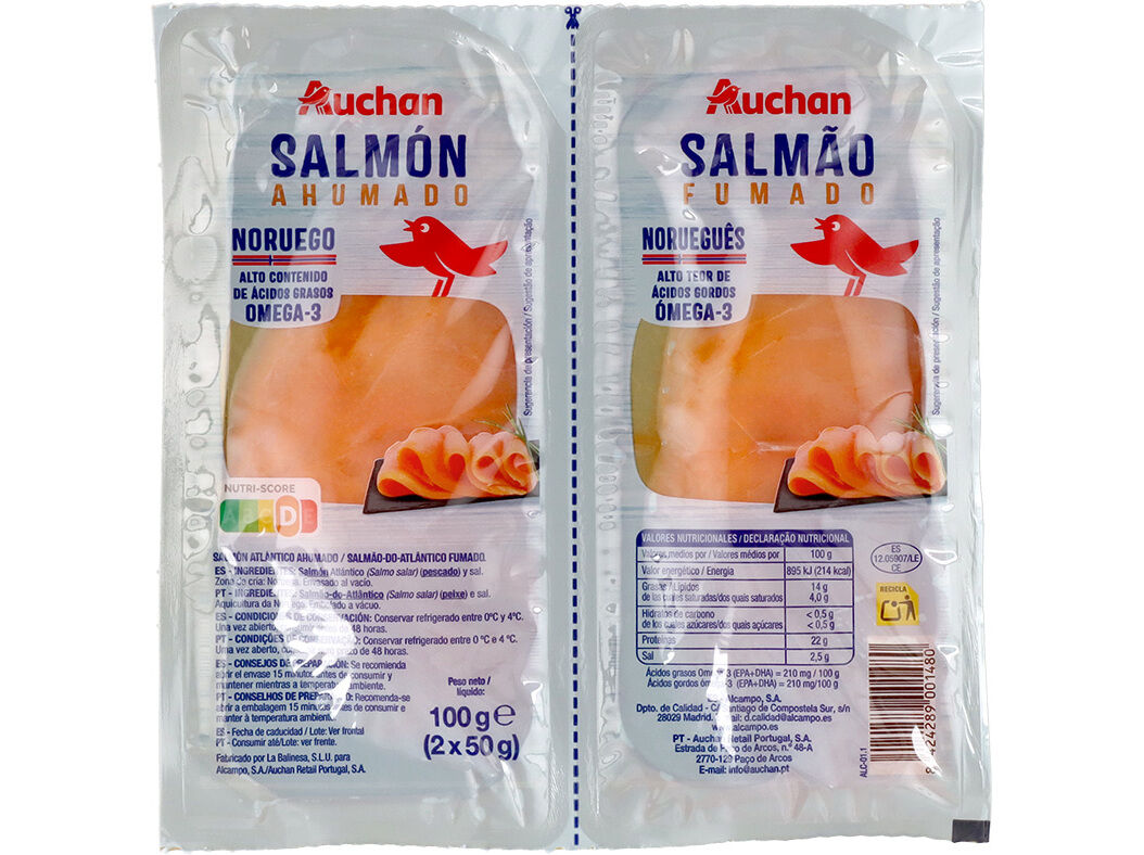 SALM&Atilde;O FUMADO AUCHAN 2X50G