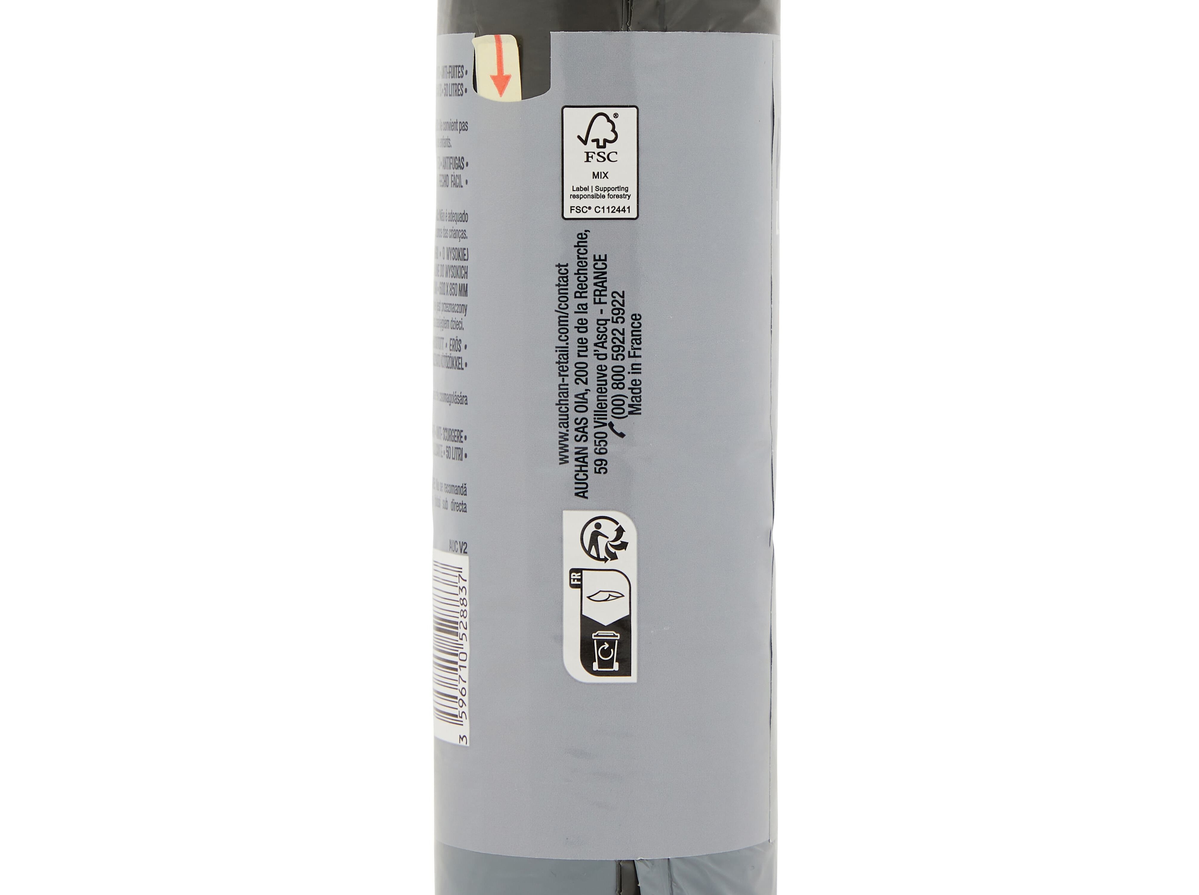 SACO DE LIXO AUCHAN ALTOS FECHO F&Aacute;CIL 100% RECICLADOS 50L 10UN image number 2