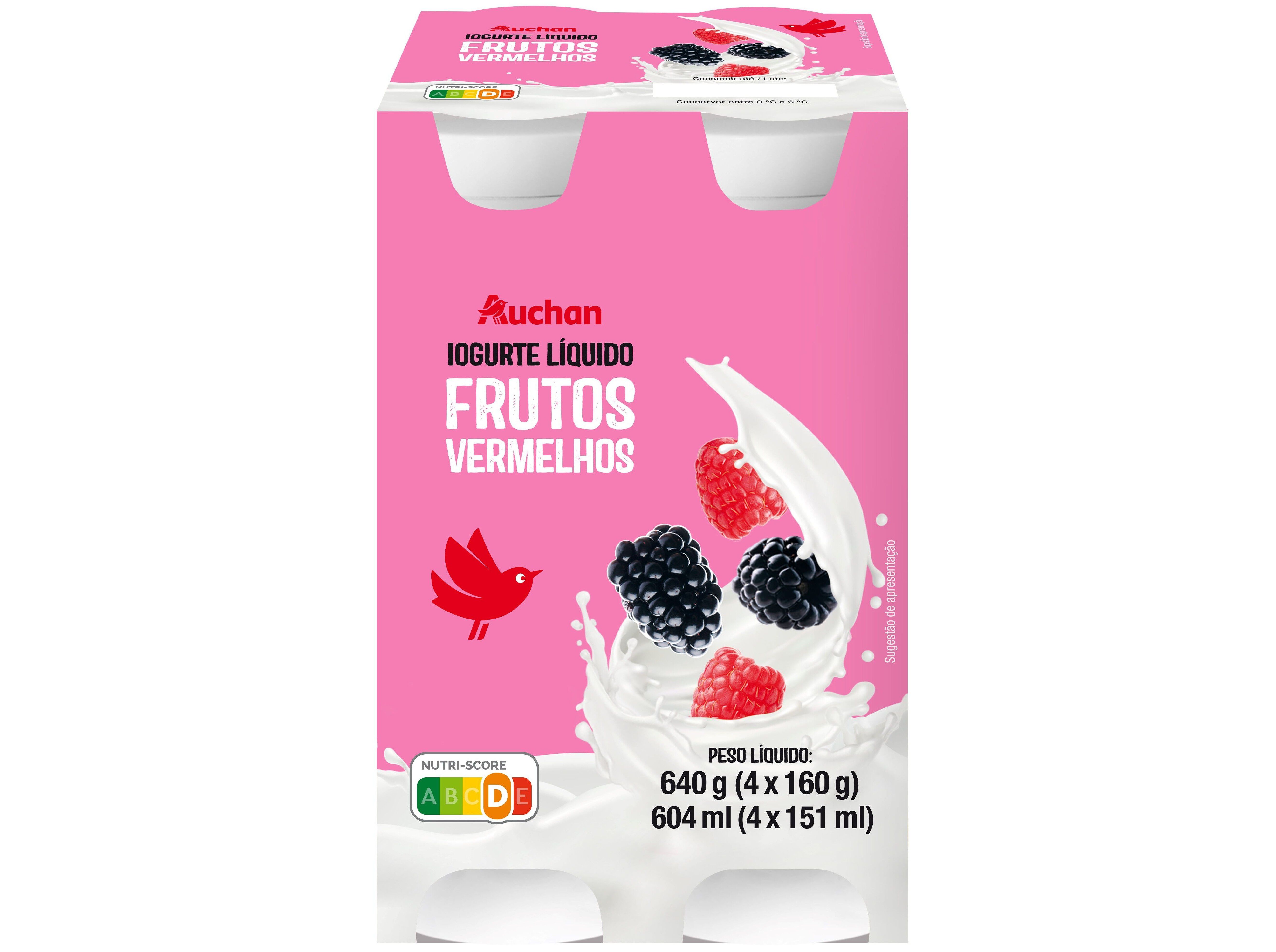 IOGURTE L&Iacute;QUIDO AUCHAN FRUTOS VERMELHOS 4X160G