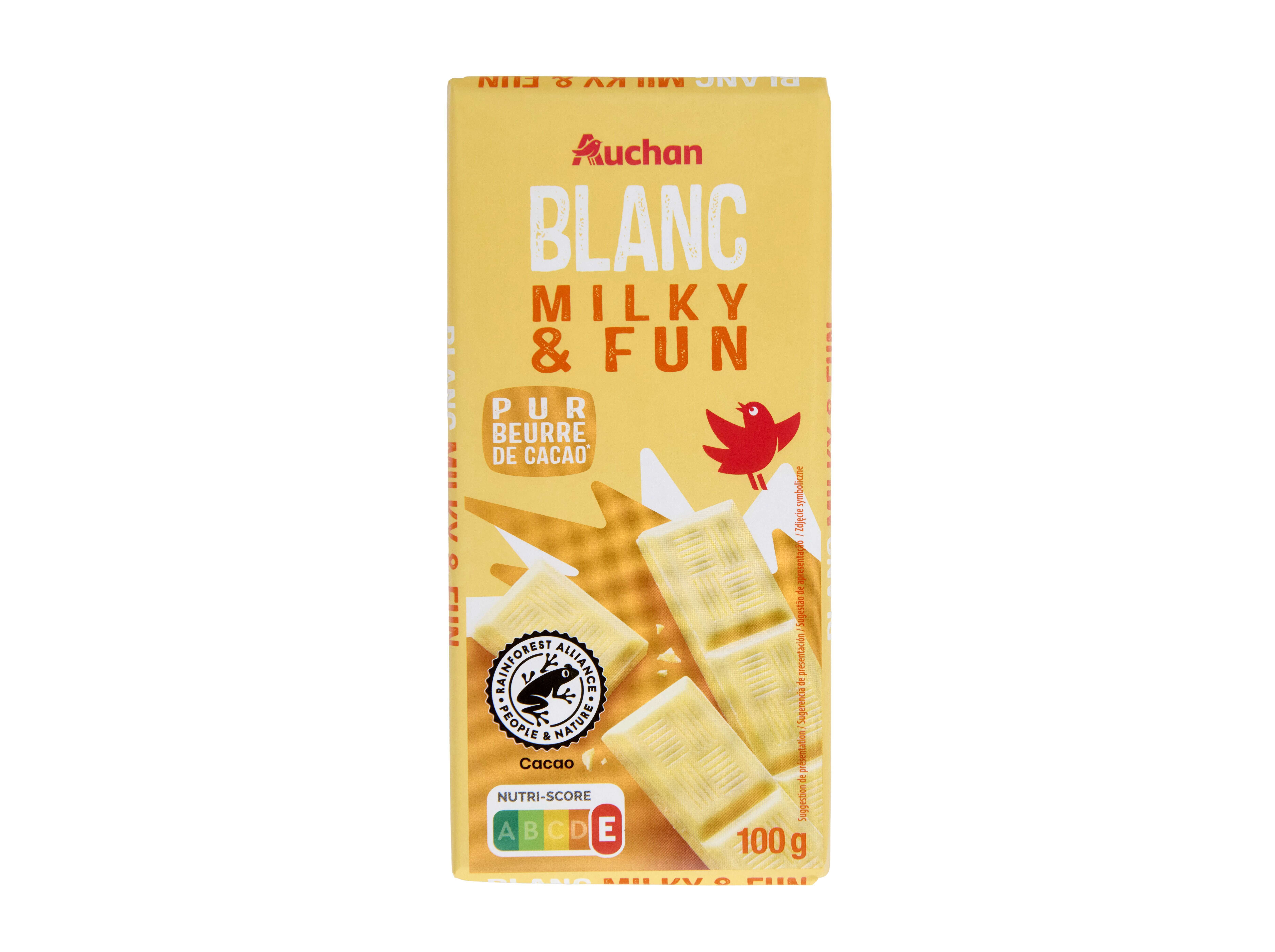 CHOCOLATE AUCHAN BRANCO MILKY &FUN 100G image number 0