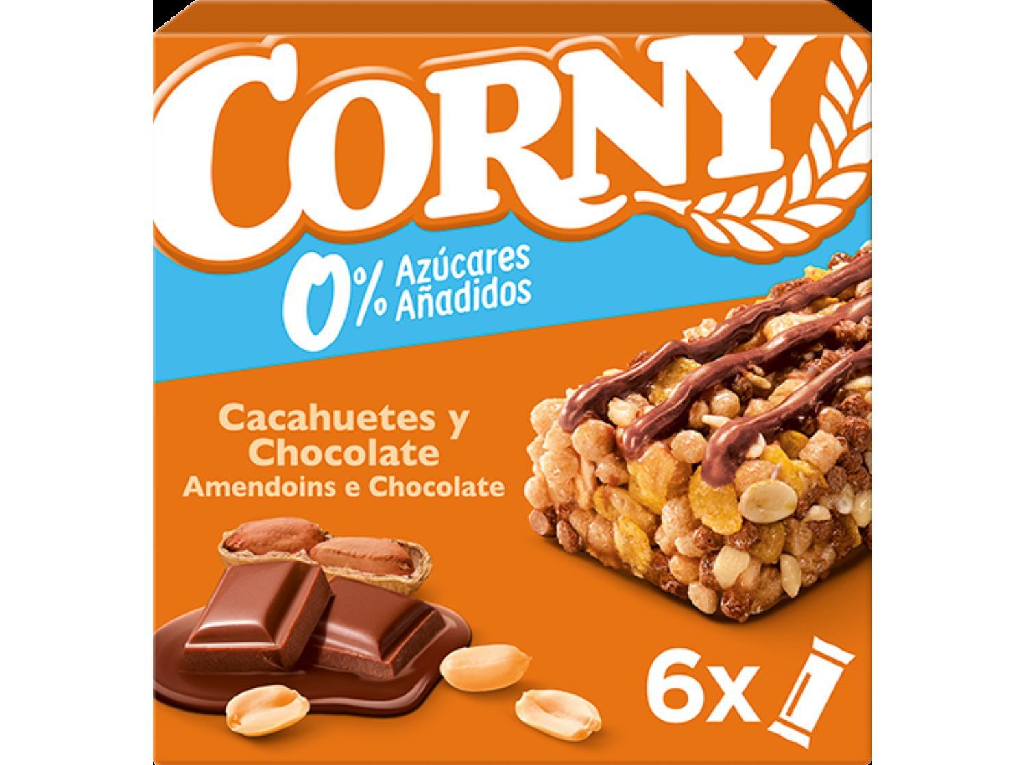 BARRA DE CEREAIS CORNY 0% A&Ccedil;&Uacute;CAR CHOCOLATE E AMENDOIM 6X20G image number 0
