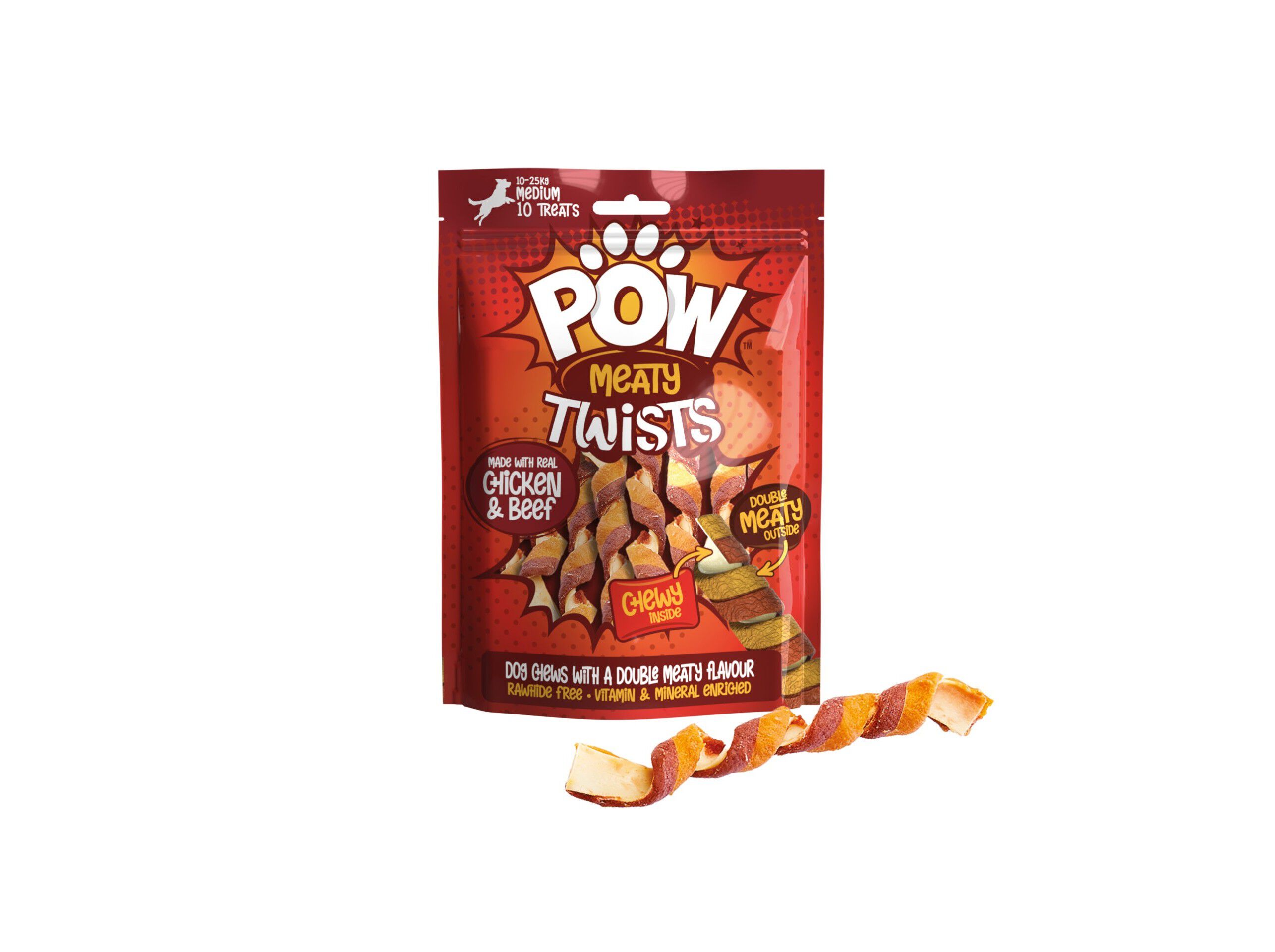 SNACK C&Atilde;O POW ESPIRAIS FRANGO/VACA 120G image number 1