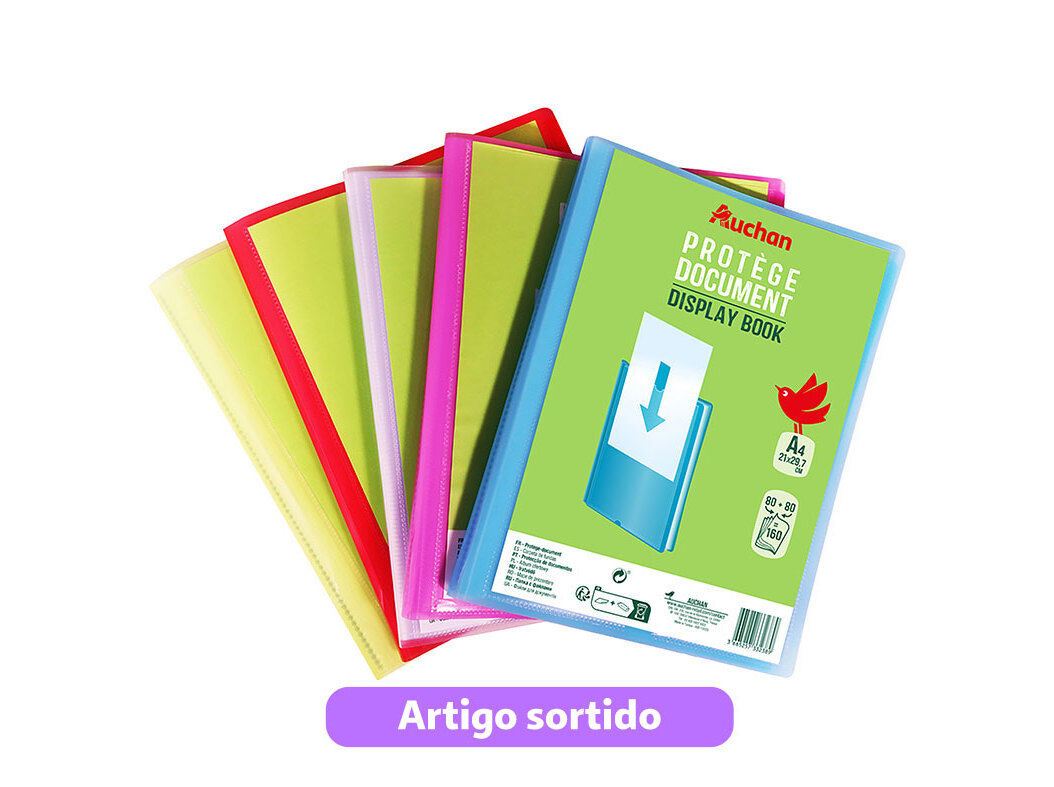 PORTF&Oacute;LIO AUCHAN A4 80+80 BOLSAS CORES SORTIDAS