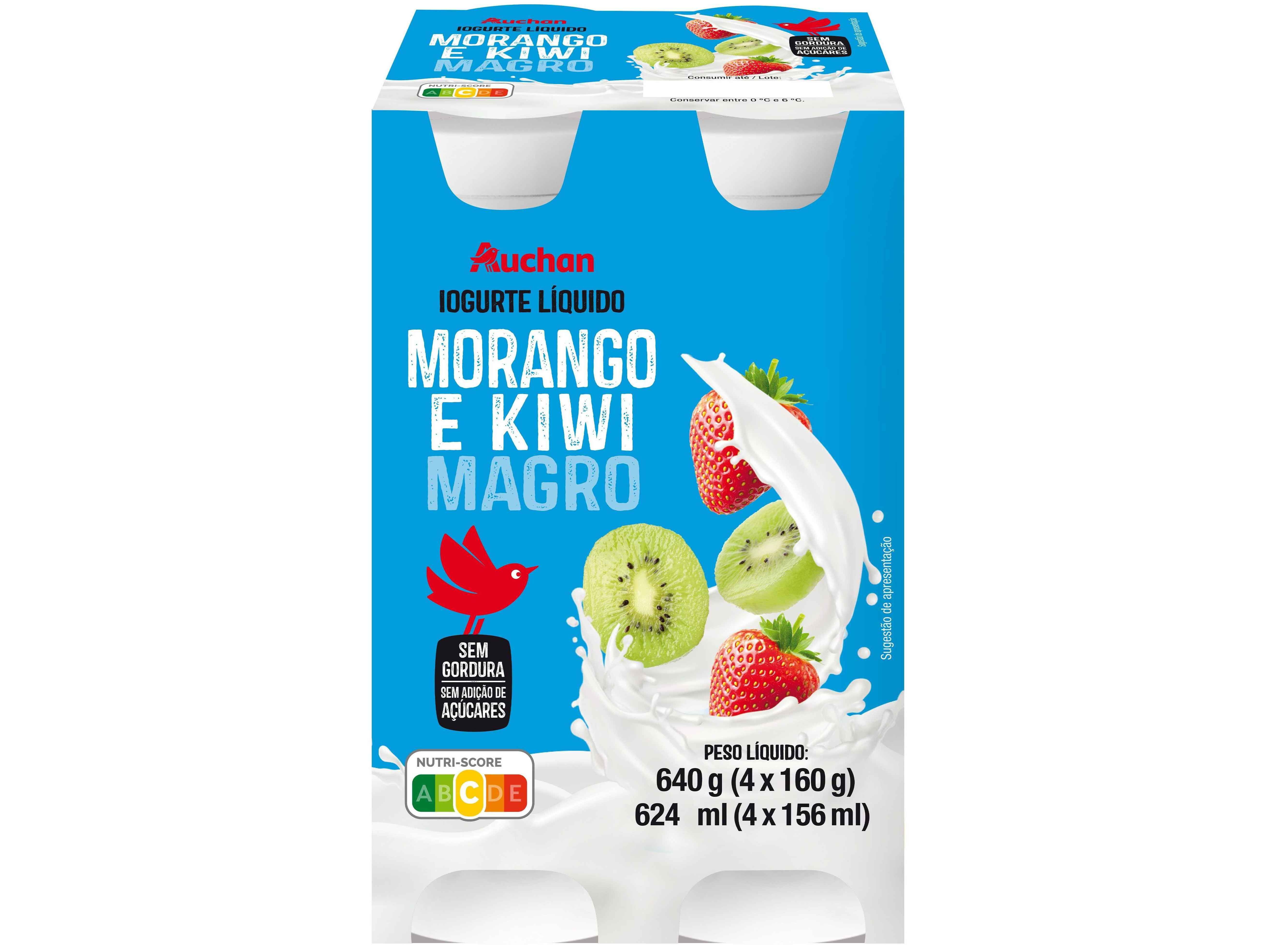 IOGURTE L&Iacute;QUIDO MAGRO AUCHAN MORANGO E KIWI 4X160G