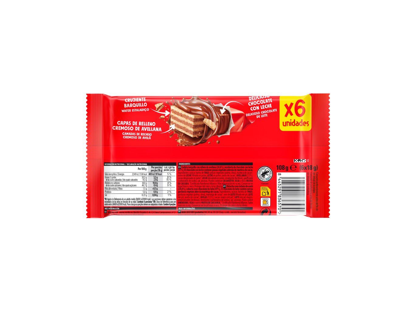 SNACK DE CHOCOLATE EXTRAFINO AVEL&Atilde; 6X18G image number 1