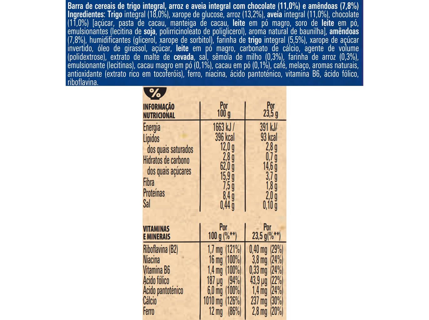 BARRAS DE CEREAIS FITNESS CHOCOLATE E AM&Ecirc;NDOAS 141 G image number 1