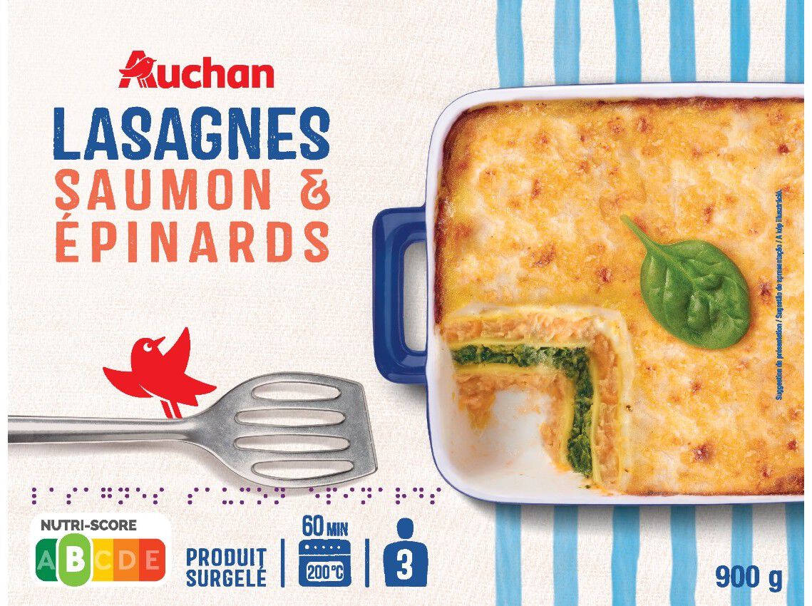 LASANHA AUCHAN SALM&Atilde;O E ESPINAFRES 900G
