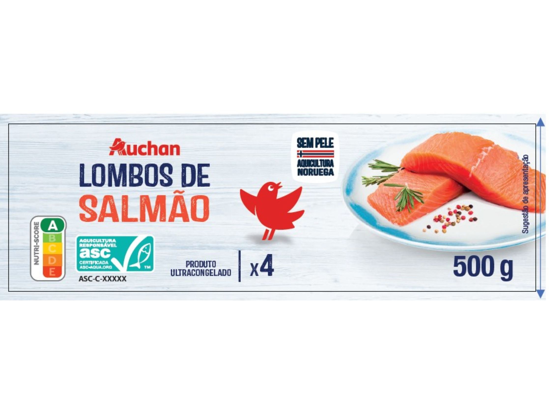 LOMBOS DE SALM&Atilde;O AUCHAN NORUEGA SEM PELE ASC 4UN 500G