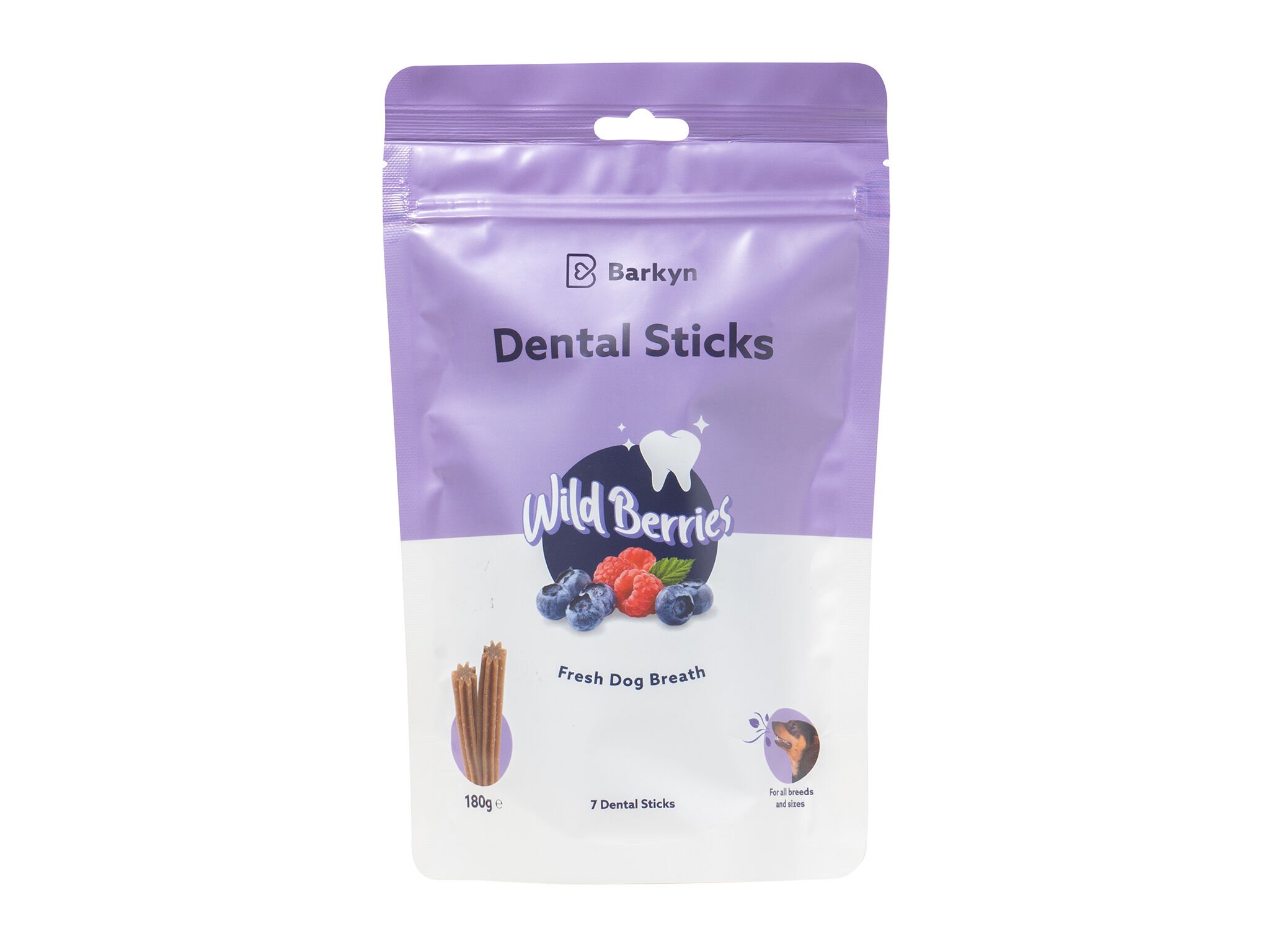 SNACKS PARA C&Atilde;O BARKYN DENTAL FRUTOS VERMELHOS RA&Ccedil;AS M&Eacute;DIAS E GRANDES 180G