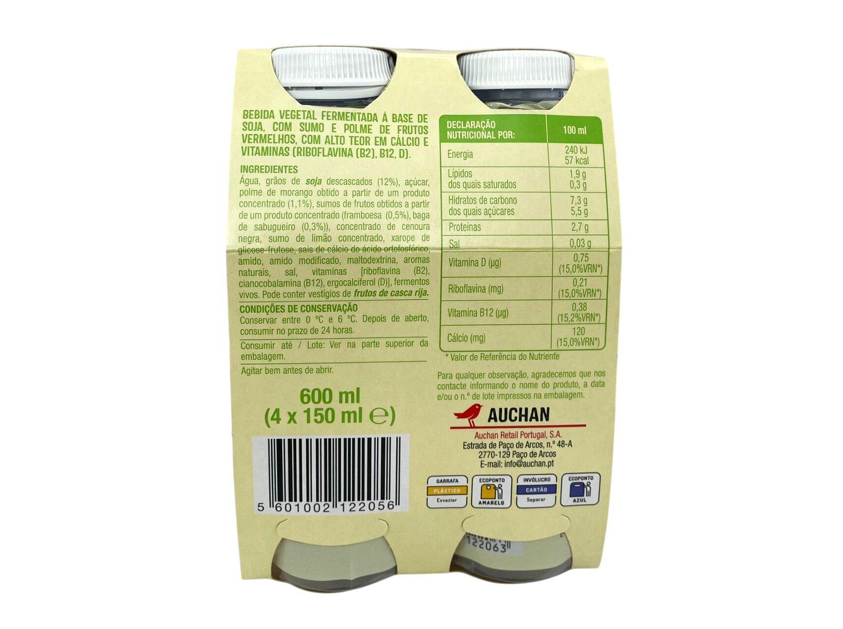 SOJAGURTE L&Iacute;QUIDO AUCHAN FRUTOS VERMELHOS 4X150 ML image number 2