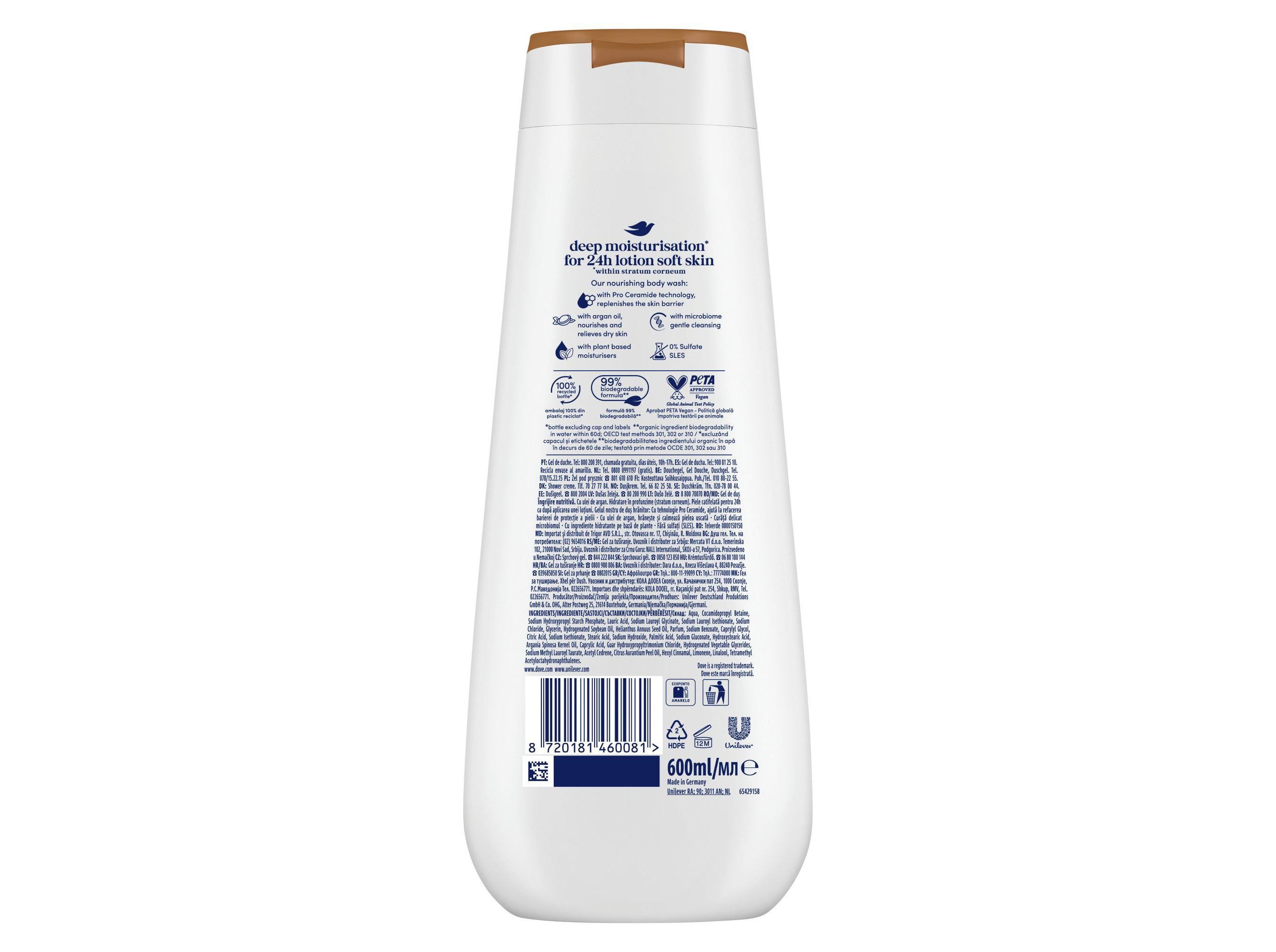 GEL BANHO DOVE ADV NOURISHING ARGAN OIL 600ML image number 2