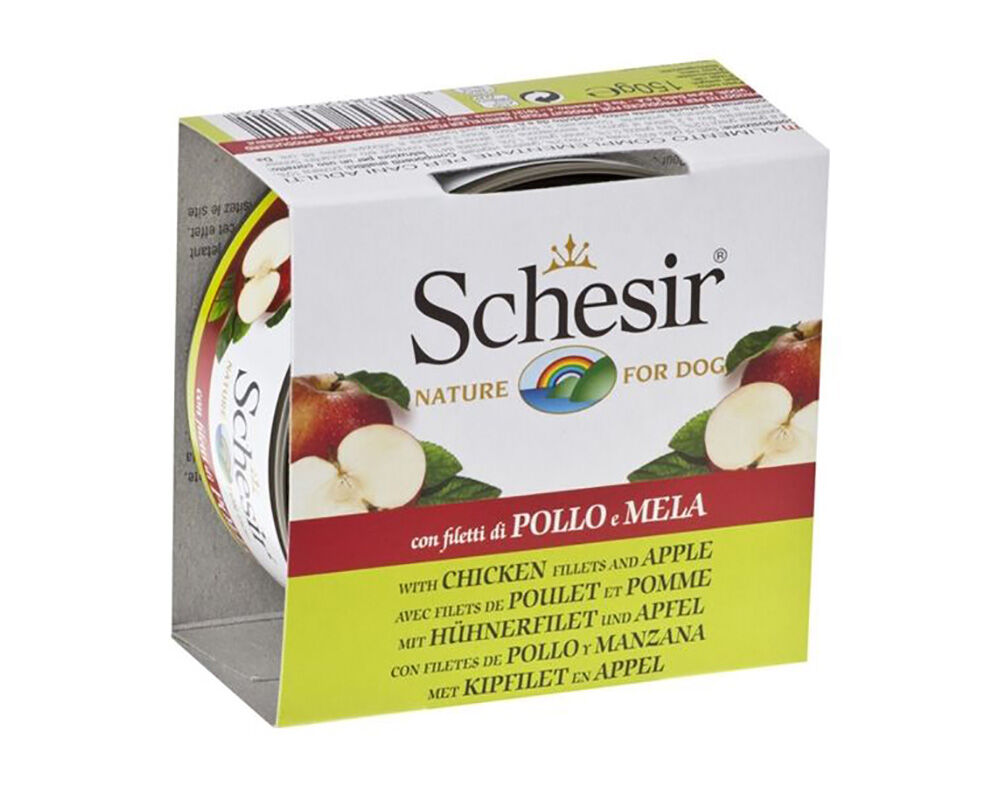 COMIDA H&Uacute;MIDA PARA C&Atilde;O SCHESIR LATA COM FRANGO E MA&Ccedil;&Atilde; 150G image number 0