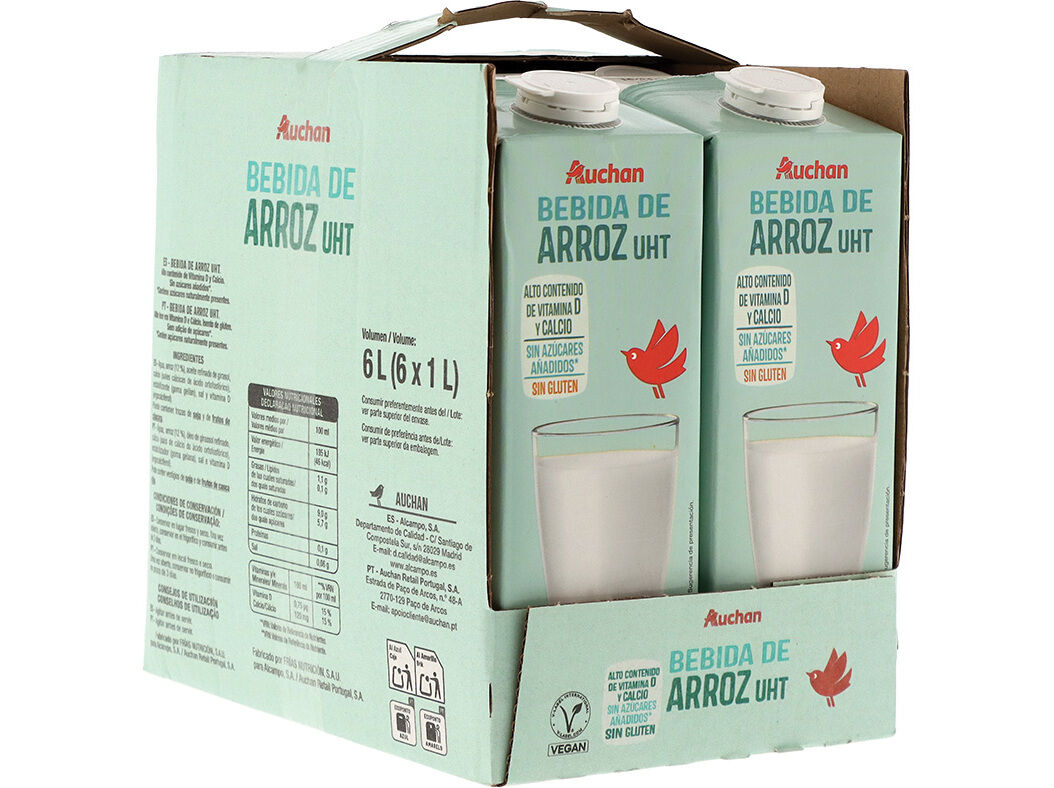 BEBIDA AUCHAN ARROZ SEM GL&Uacute;TEN 6X1L
