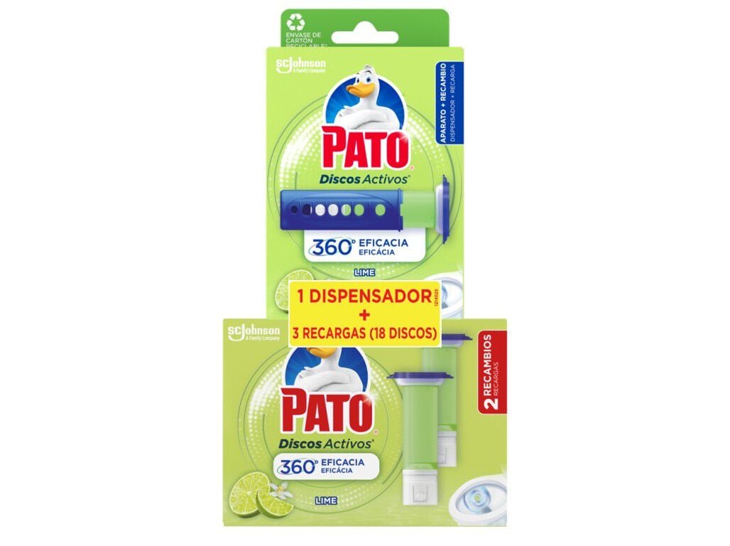 BLOCO SANIT&Aacute;RIO DISCOS PATO APARELHO + 3 RECARGAS LIME 3X36ML
