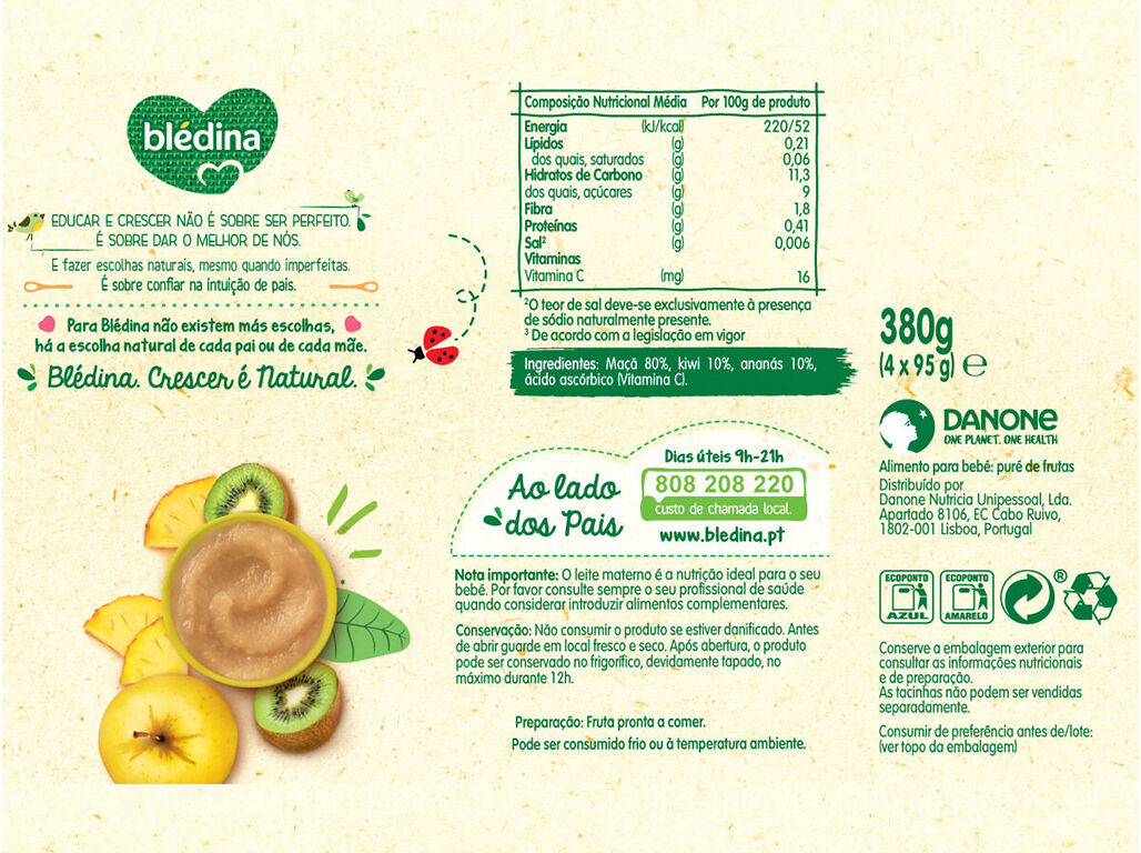 TACINHA FRUTA BLEDINA MA&Ccedil;&Atilde;KIWI E ANAN&Aacute;S 4X95G image number 1