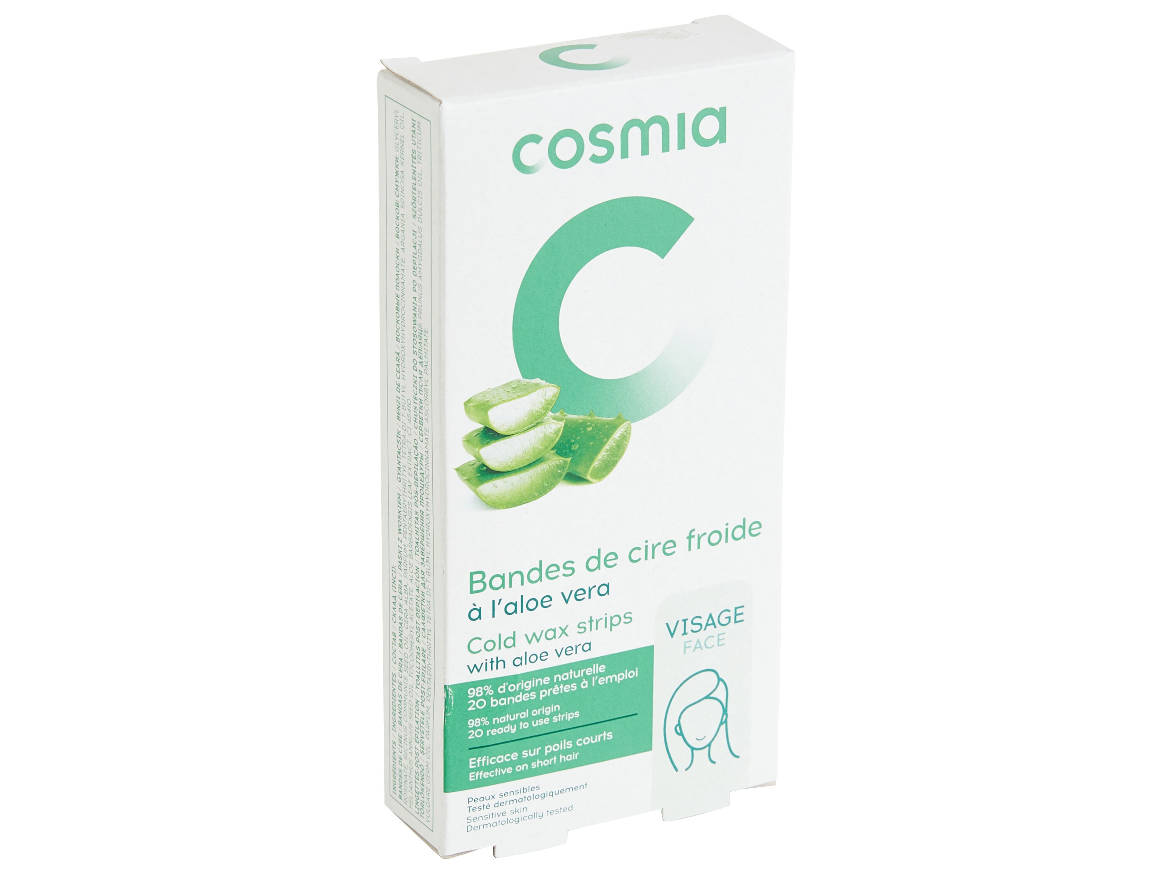 BANDAS COSMIA CERA FRIA FACIAL PELE SENS&Iacute;VEL COM ALO&Eacute; VERA 20UN image number 1