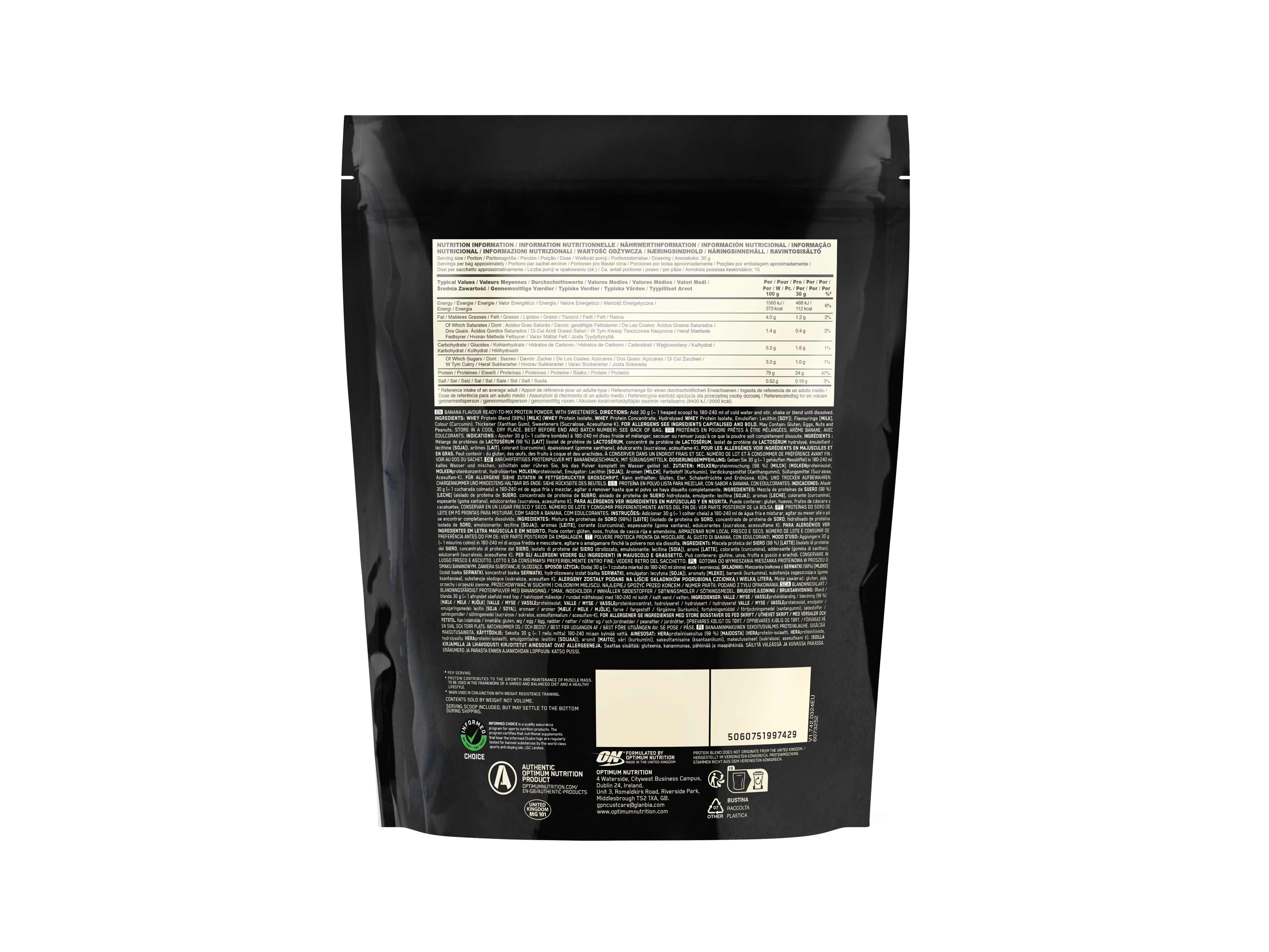 PROTEINA WHEY OPTIM NUT BANANA 450G image number 1