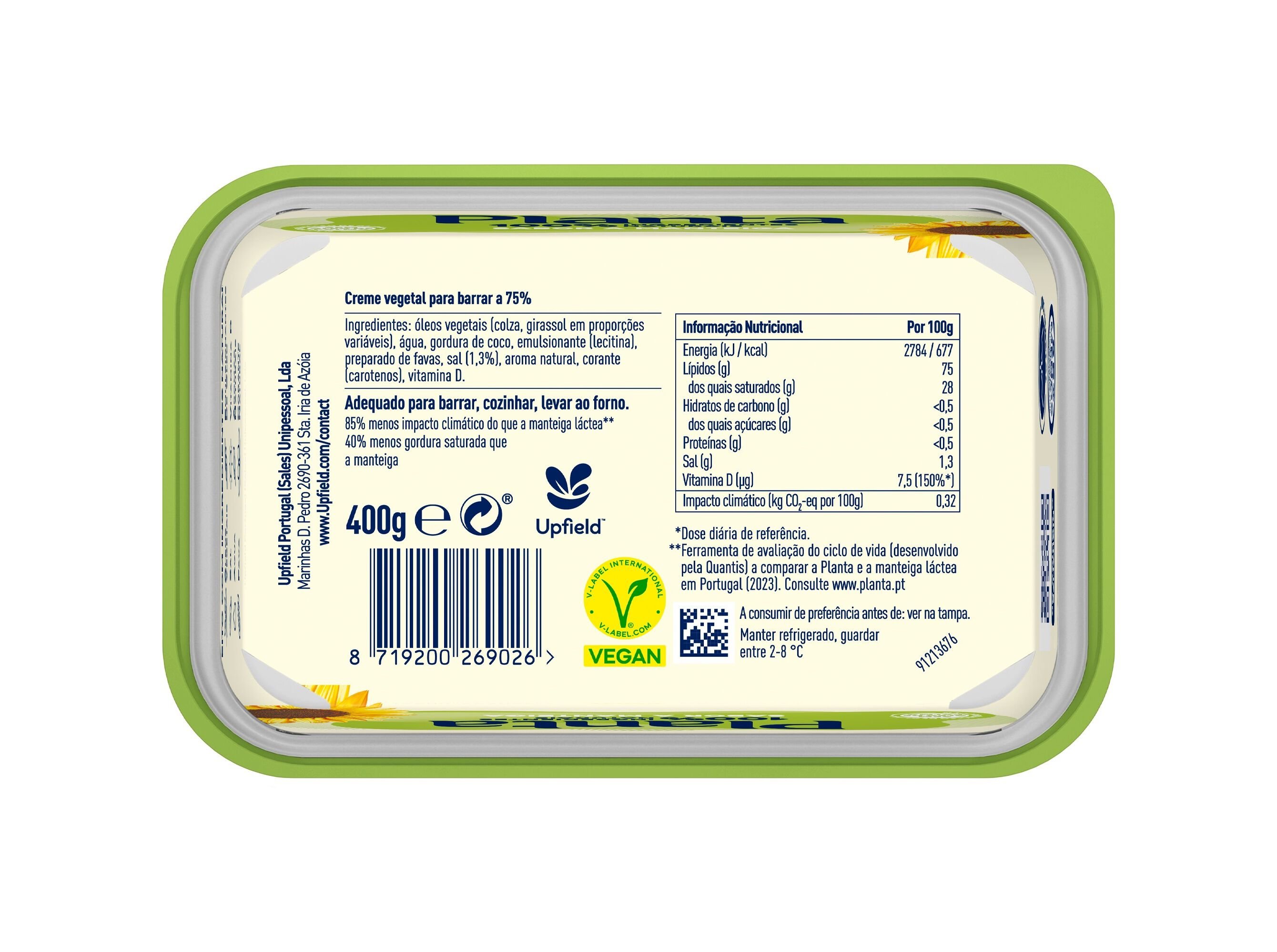 CREME VEGETAL PLANTA PARA BARRAR SABOR MANTEIGA 400G image number 1