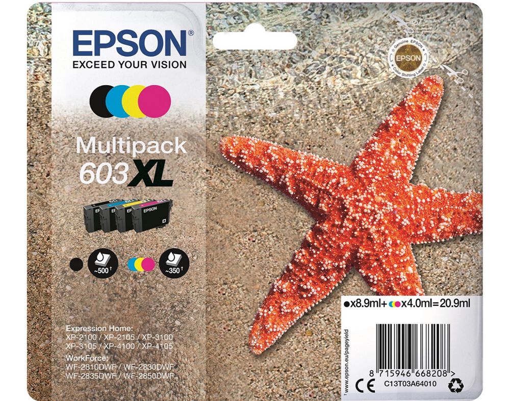 TINTEIRO ORIGINAL EPSON 603XL MULTIPACK C13T03A64020 image number 0