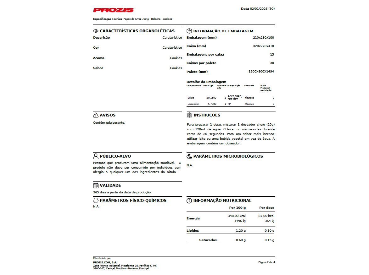 PAPAS ARROZ PROZIS COOKIE 750GR image number 2