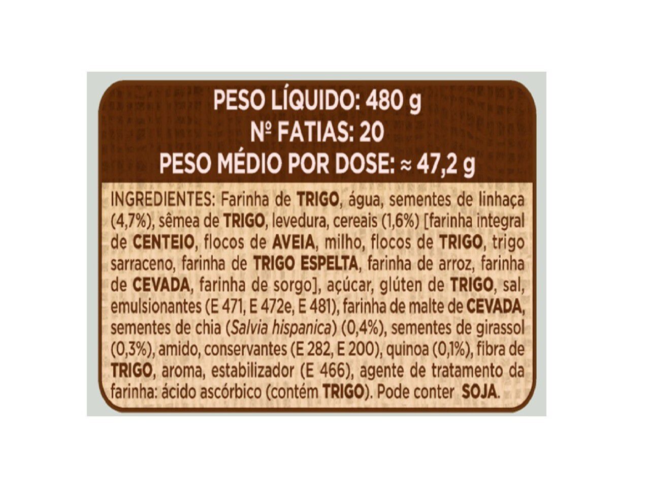 P&Atilde;O PANRICO DE FORMA SEM C&Ocirc;DEA 9 CEREAIS 480G image number 1