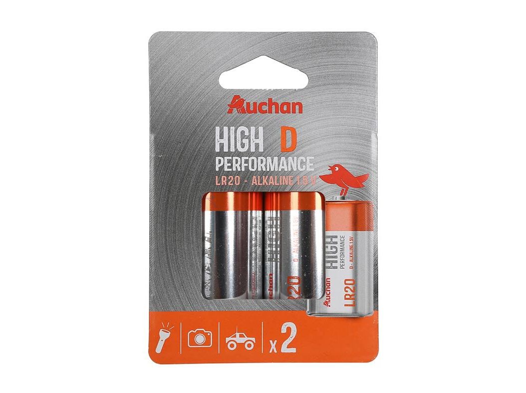 PACK 2 PILHAS ALCALINA AUCHAN PREMIUM D LR20 image number 0