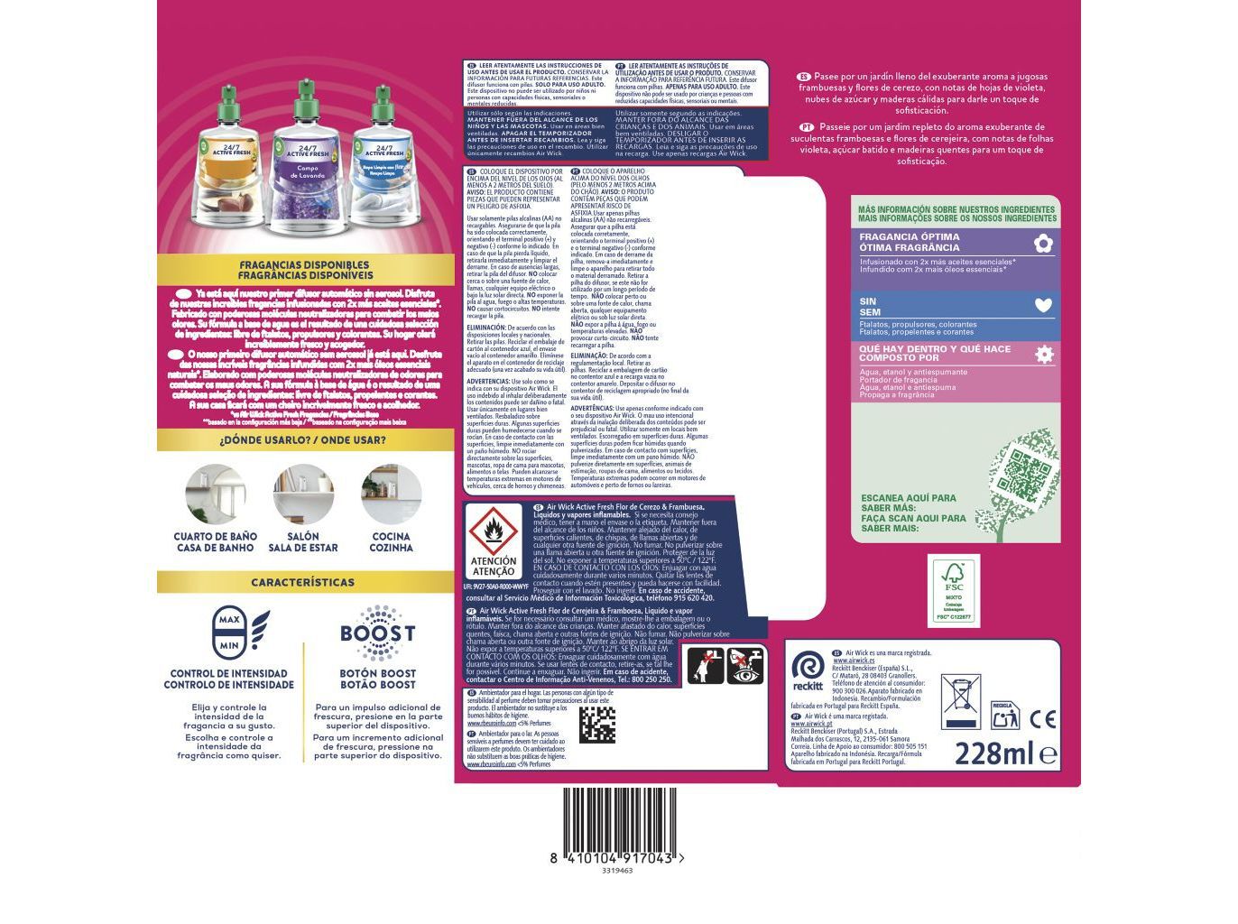 AMBIENTADOR AIRWICK ACTIVE FRESH FLOR DE CEREJEIRA 228ML image number 1