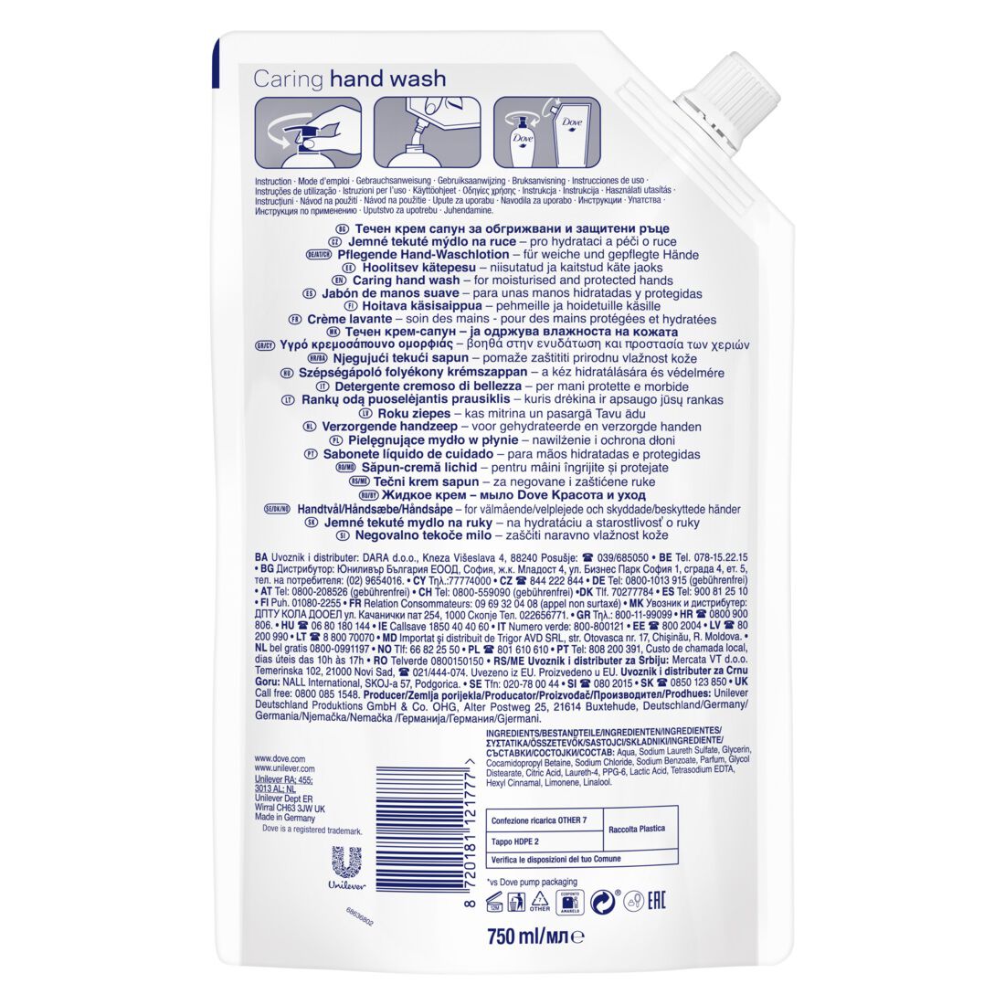 SABONETE LIQUIDO RECARGA DOVE ORIGINAL 750ML image number 1