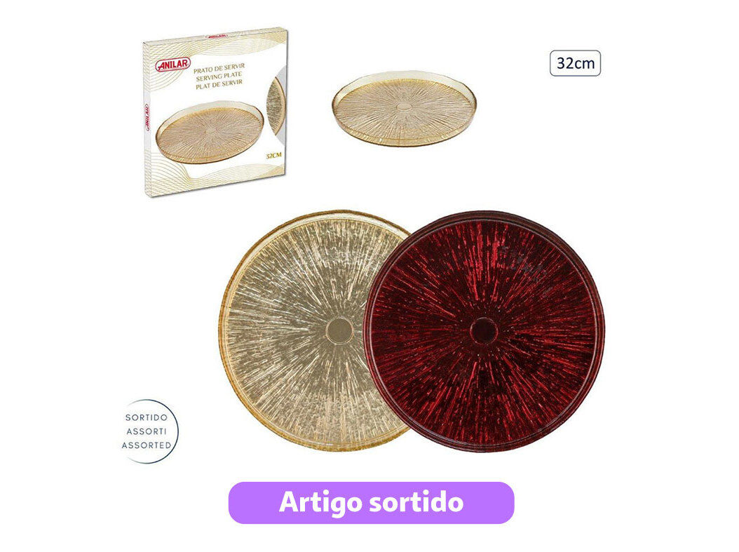 PRATO DE SERVIR ANILAR 32CM CORES SORTIDAS