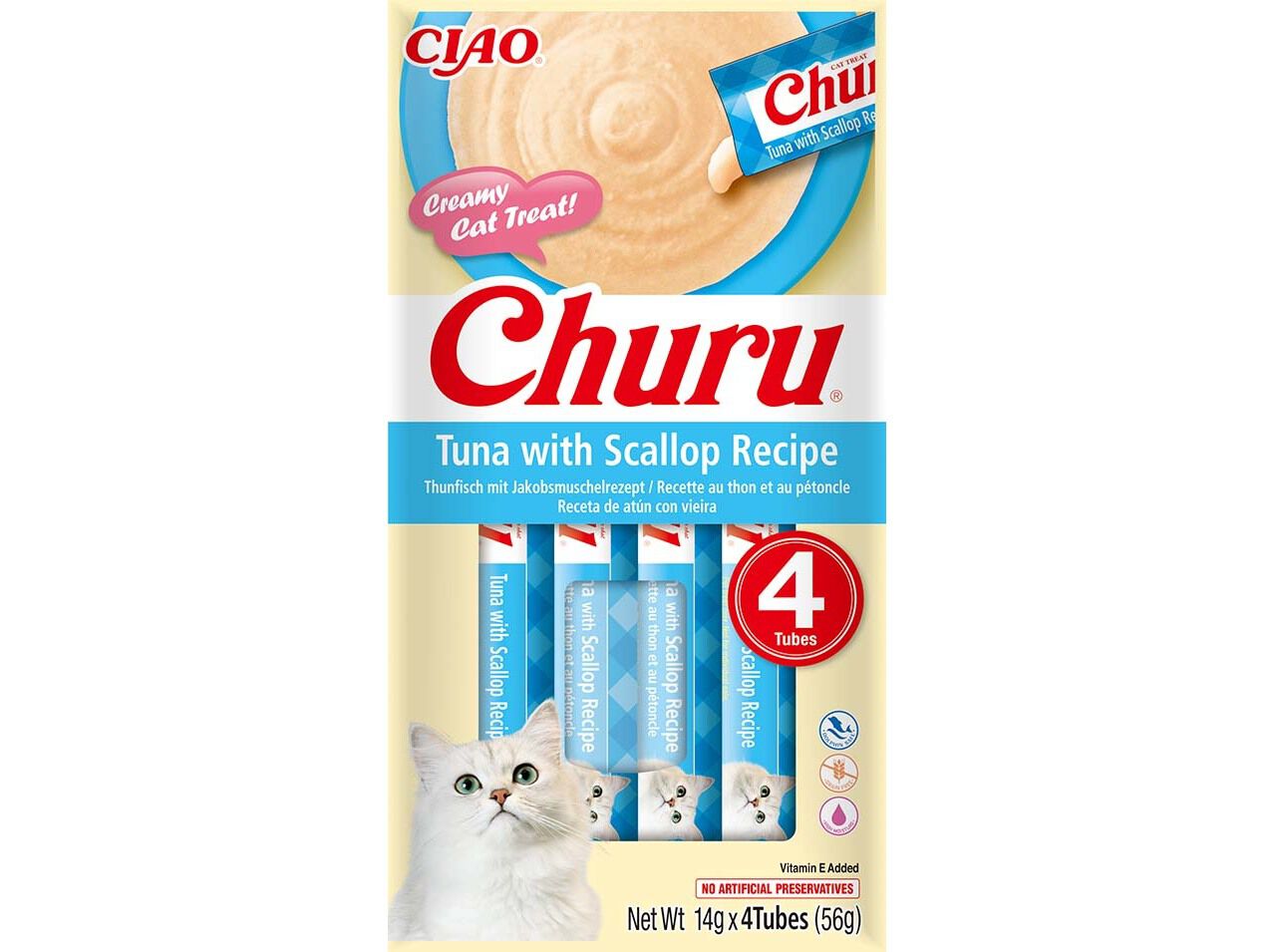 SNACK PARA GATO CIAO CHURU ATUM / VIEIRAS 4X14G