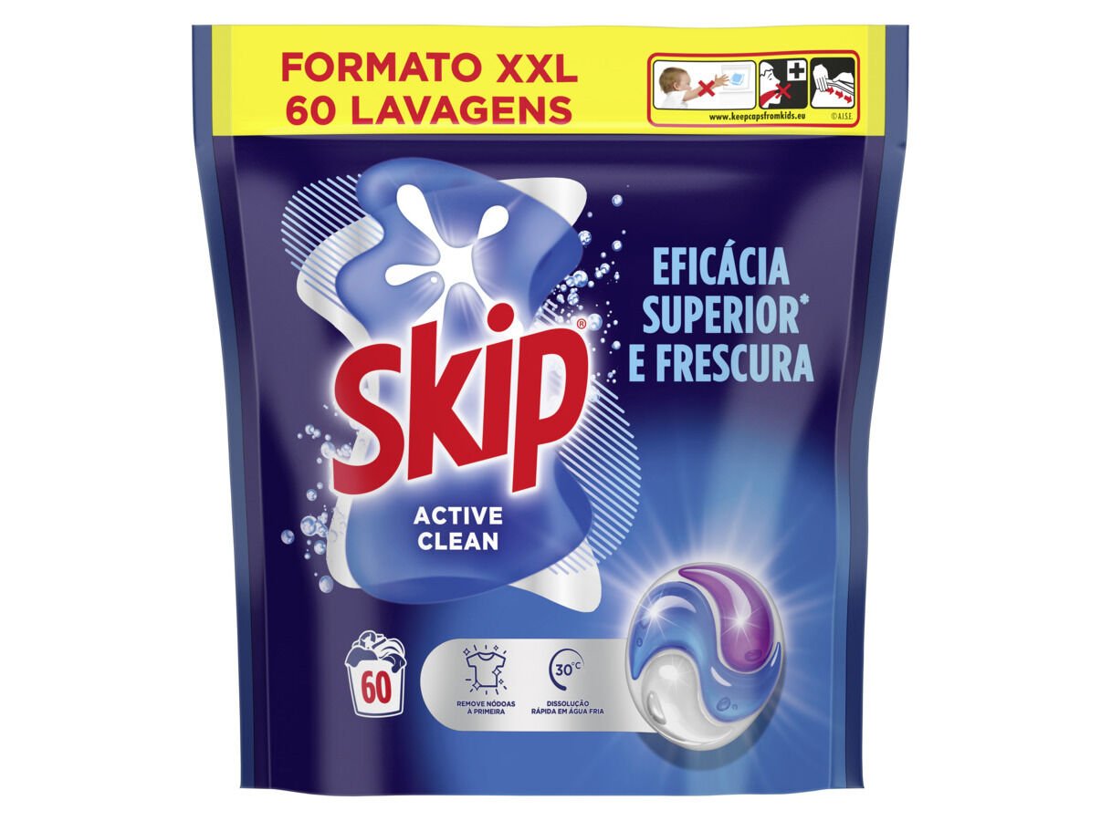 DETERGENTE ROUPA M&Aacute;QUINA C&Aacute;PSULAS SKIP ACTIVE CLEAN 60D