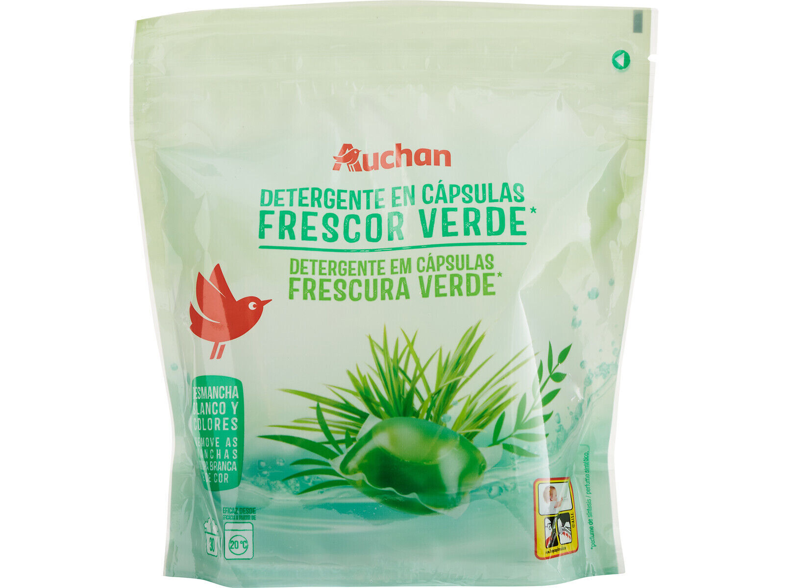 DETERGENTE ROUPA AUCHAN C&Aacute;PSULAS FRESCURA VERDE 30 DOSES image number 0