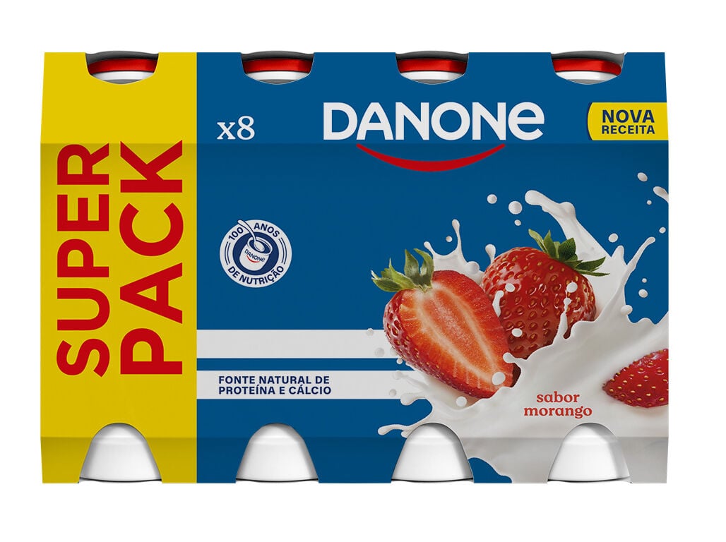 IOGURTE LIQUIDO DANONE MORANGO POUPAN&Ccedil;A 8X155G