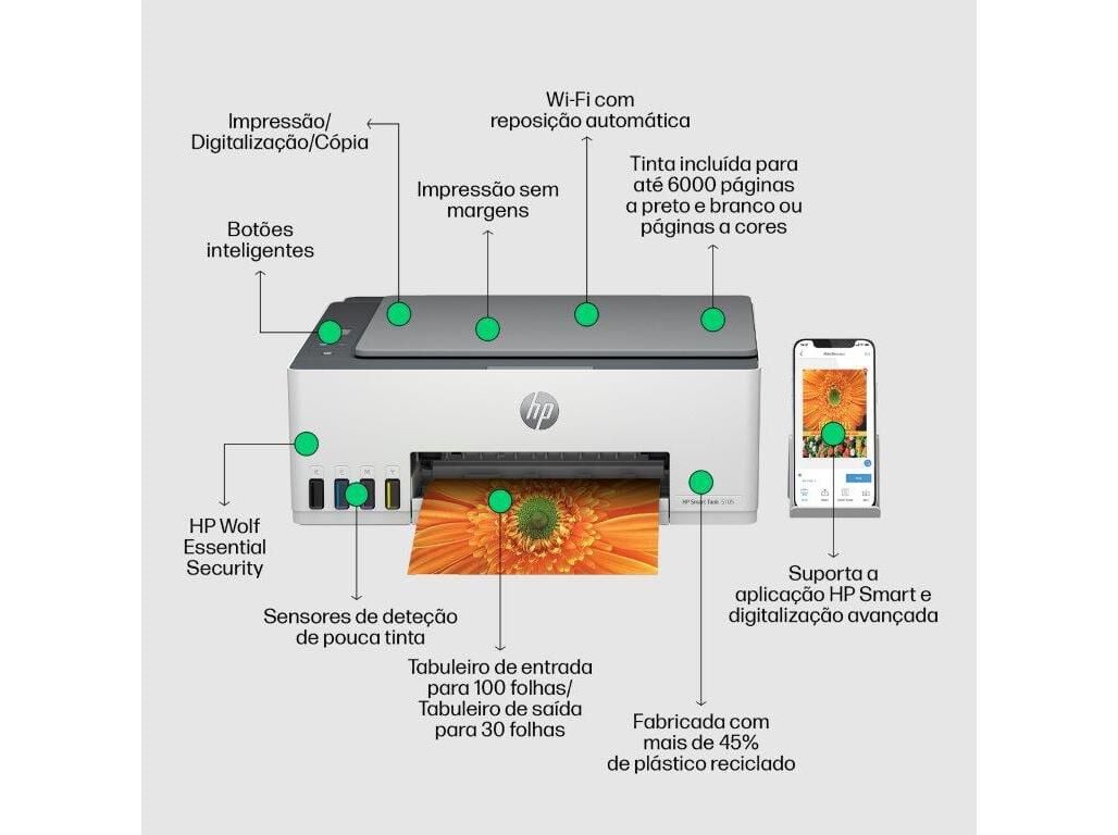IMPRESSORA HP SMART TANK 5105 MULTIFUN&Ccedil;&Otilde;ES image number 2
