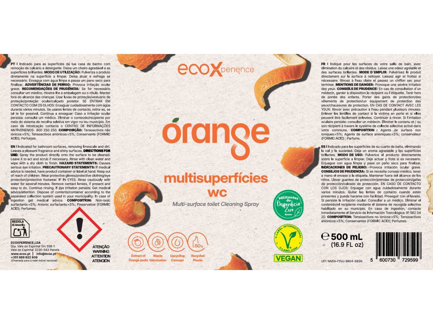 LIMPEZA WC ECOX ORANGE SPRAY 500ML image number 1