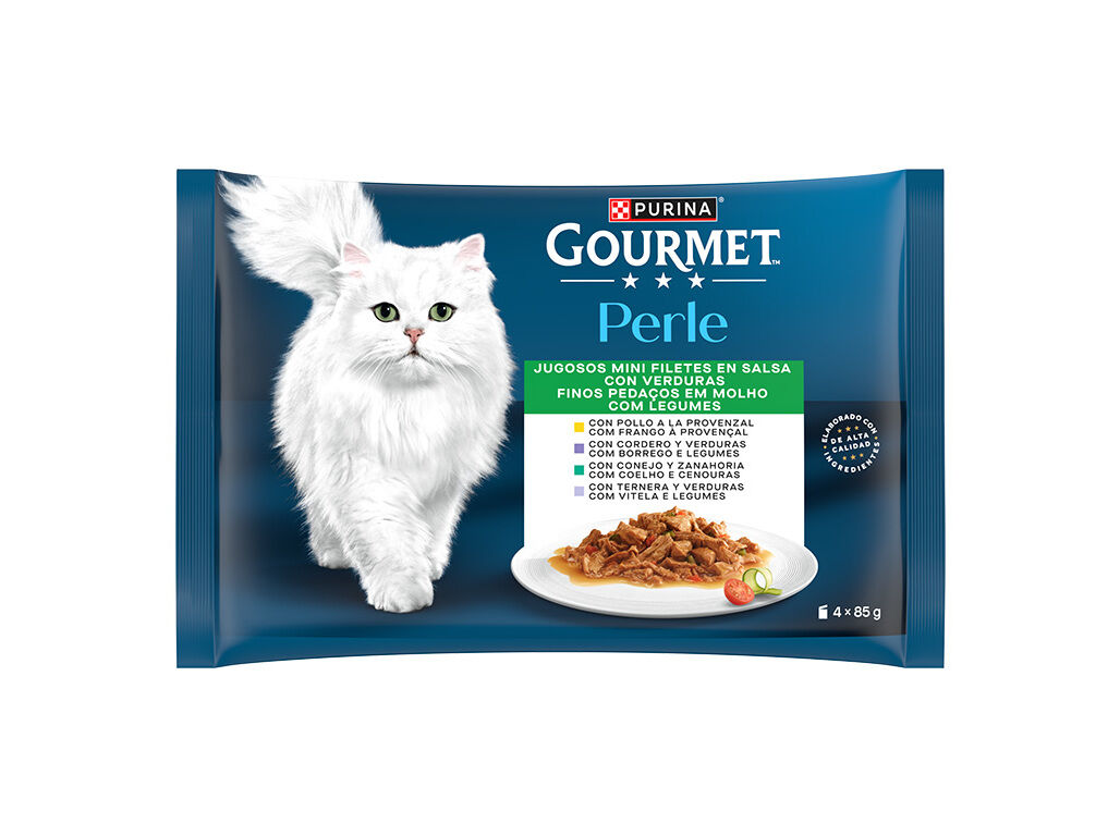 COMIDA H&Uacute;MIDA PARA GATO GOURMET PERLE COM CARNE E LEGUMES 4X85G image number 1