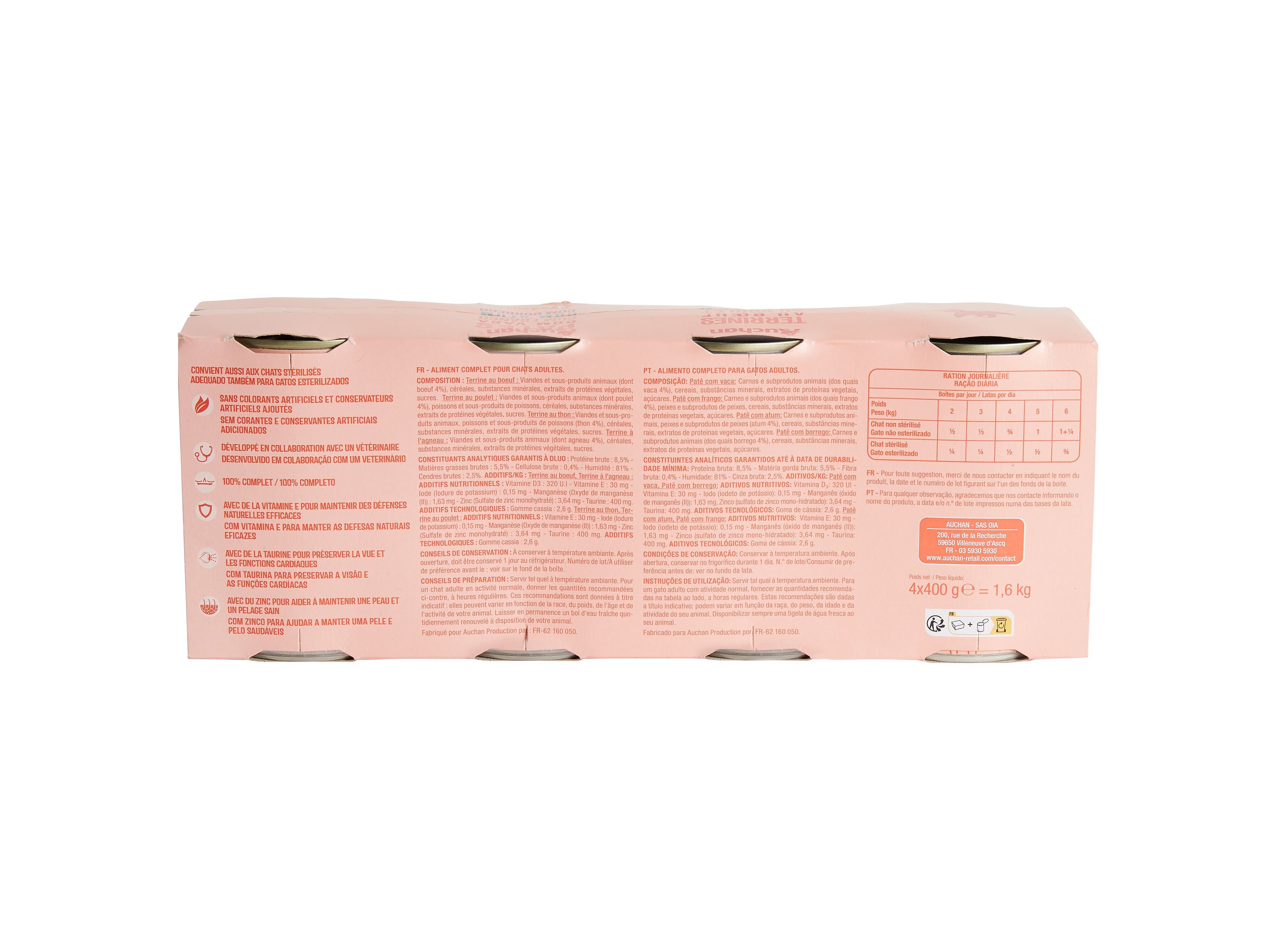 COMIDA H&Uacute;MIDA PARA GATO AUCHAN TERRINAS MIX 4X400G image number 2