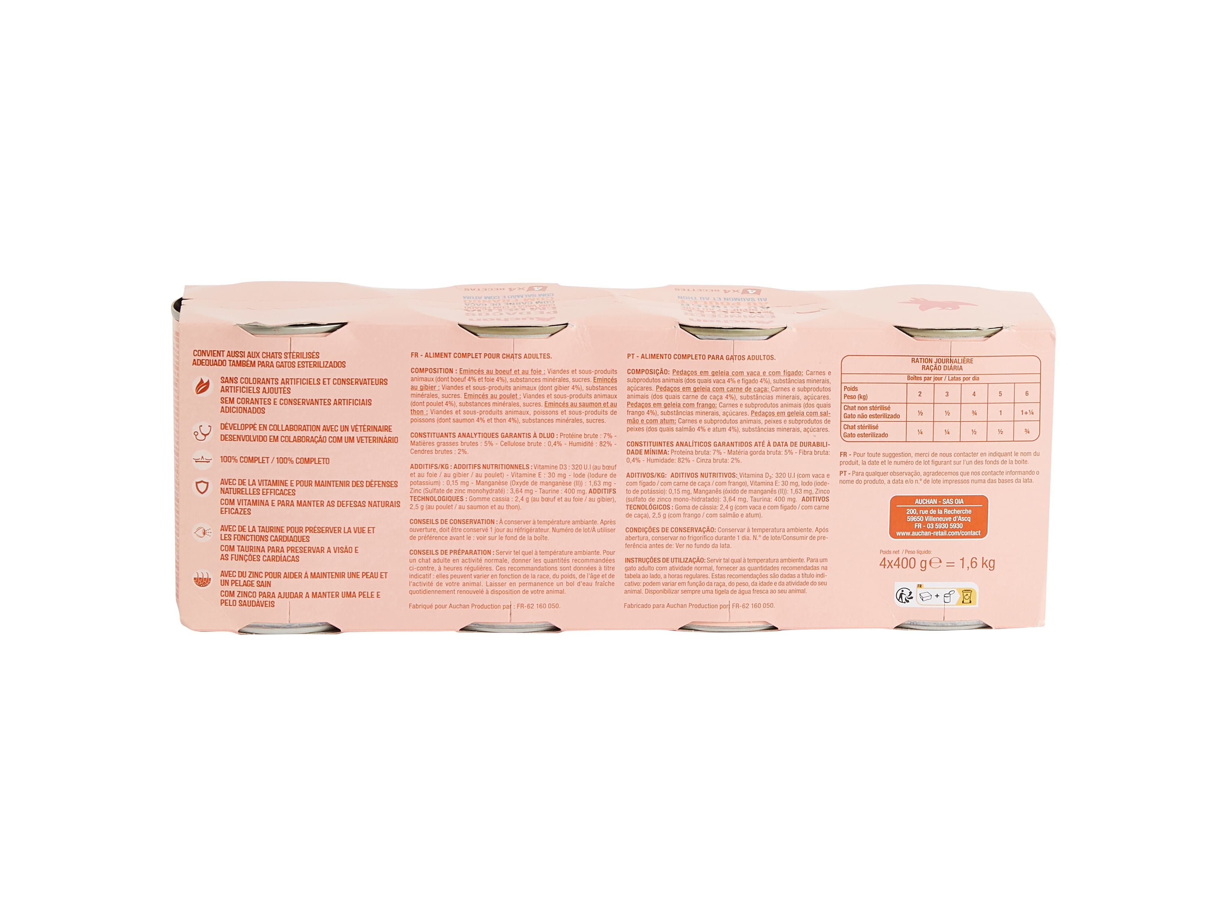 COMIDA H&Uacute;MIDA PARA GATO AUCHAN PEDA&Ccedil;OS EM GELEIA MIX 4X400G image number 2