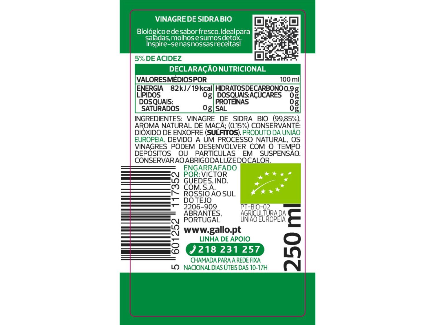 VINAGRE GALLO DE SIDRA BIO 250ML image number 1