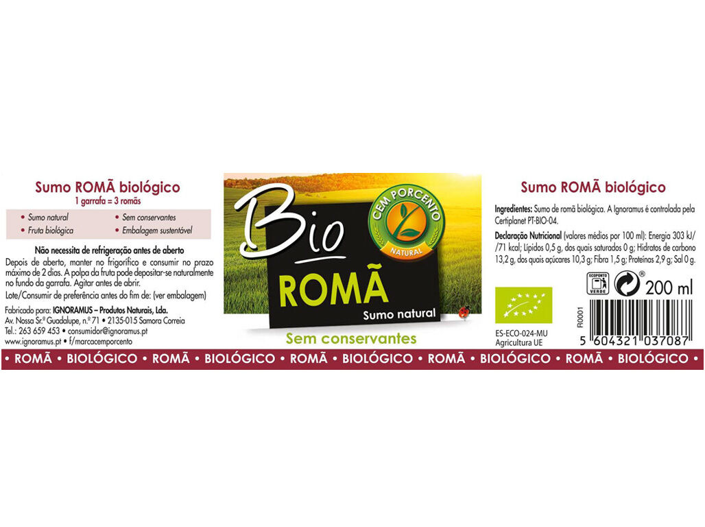 SUMO CEM PORCENTO NATURAL DE ROM&Atilde; BIO 200ML image number 1