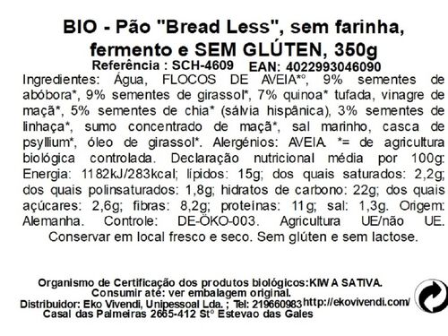 PÃO "BREAD LESS" SCHNITZER S/FARINHA E GLÚTEN BIO 350G image number 1