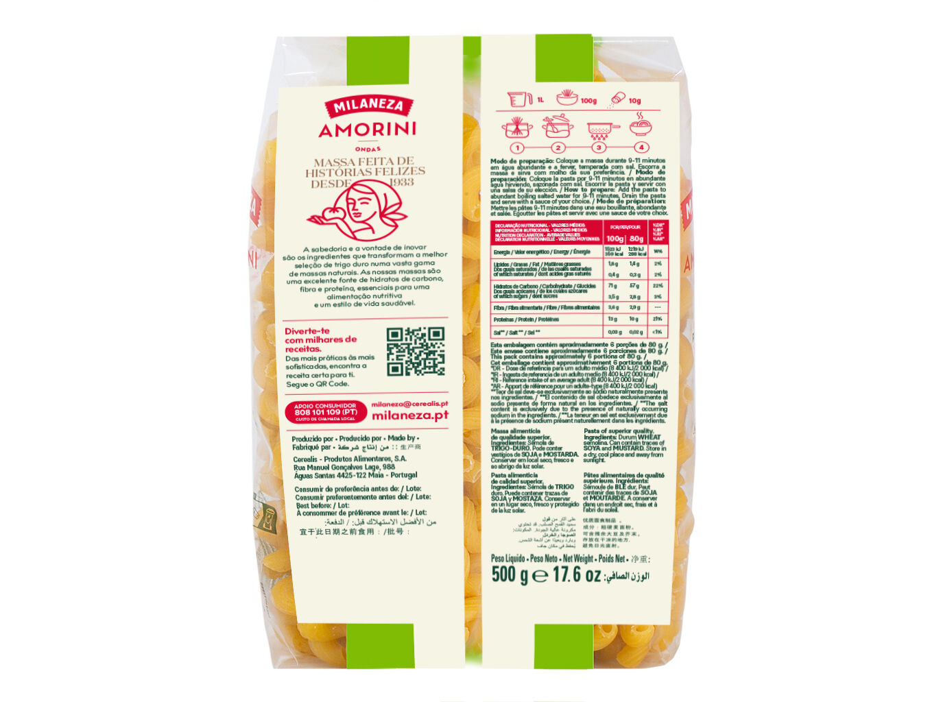 MASSA MILANEZA ONDAS AMORINI 500G image number 1