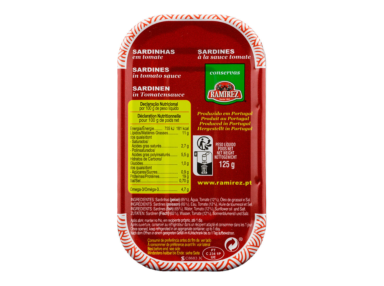 SARDINHA RAMIREZ EM TOMATE 125G image number 1