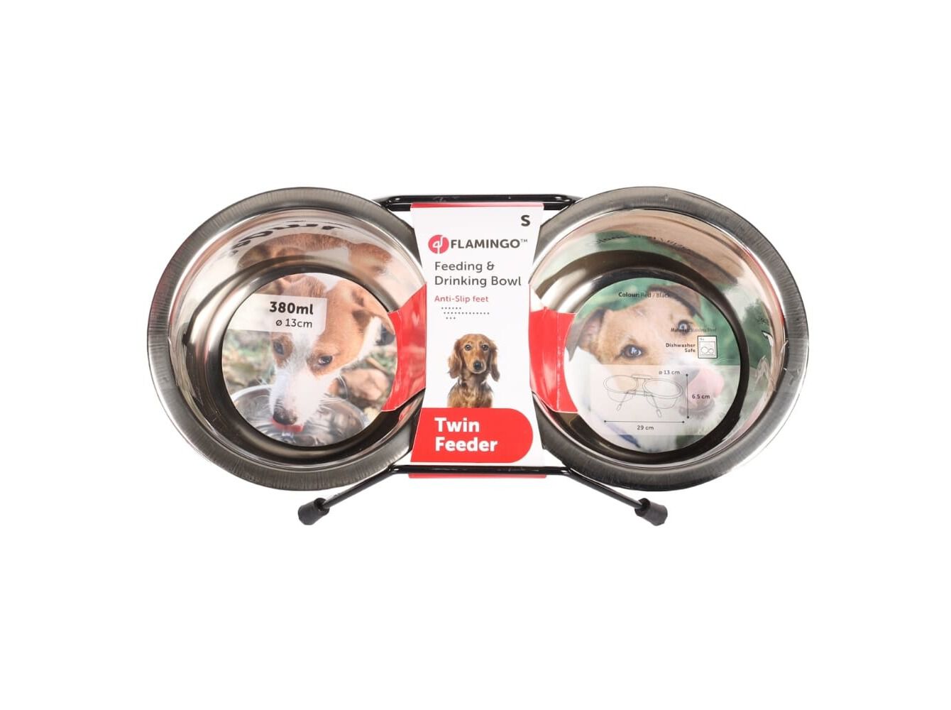 COMEDOURO DUPLO FLAMINGO VERMELHO 13CM 380ML image number 2