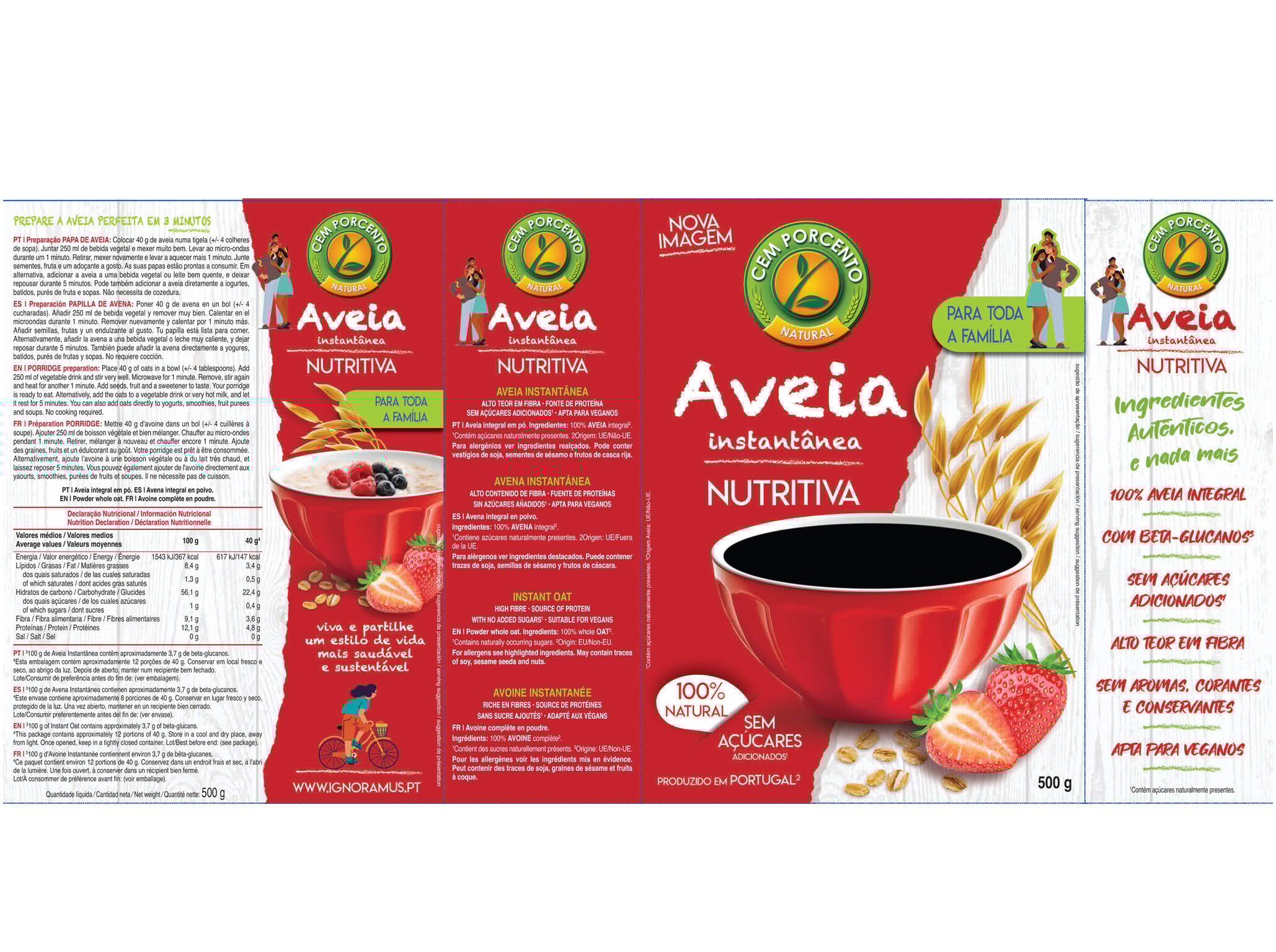 AVEIA CEM PORCENTO SUPER FINA INSTANT&Acirc;NEA 500G image number 1