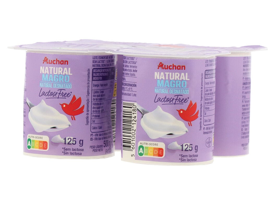 IOGURTE NATURAL MAGRO AUCHAN SEM LACTOSE 4X125G