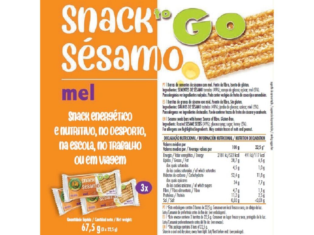 BARRAS CEM PORCENTO S&Eacute;SAMO E MEL 67.5 G image number 1