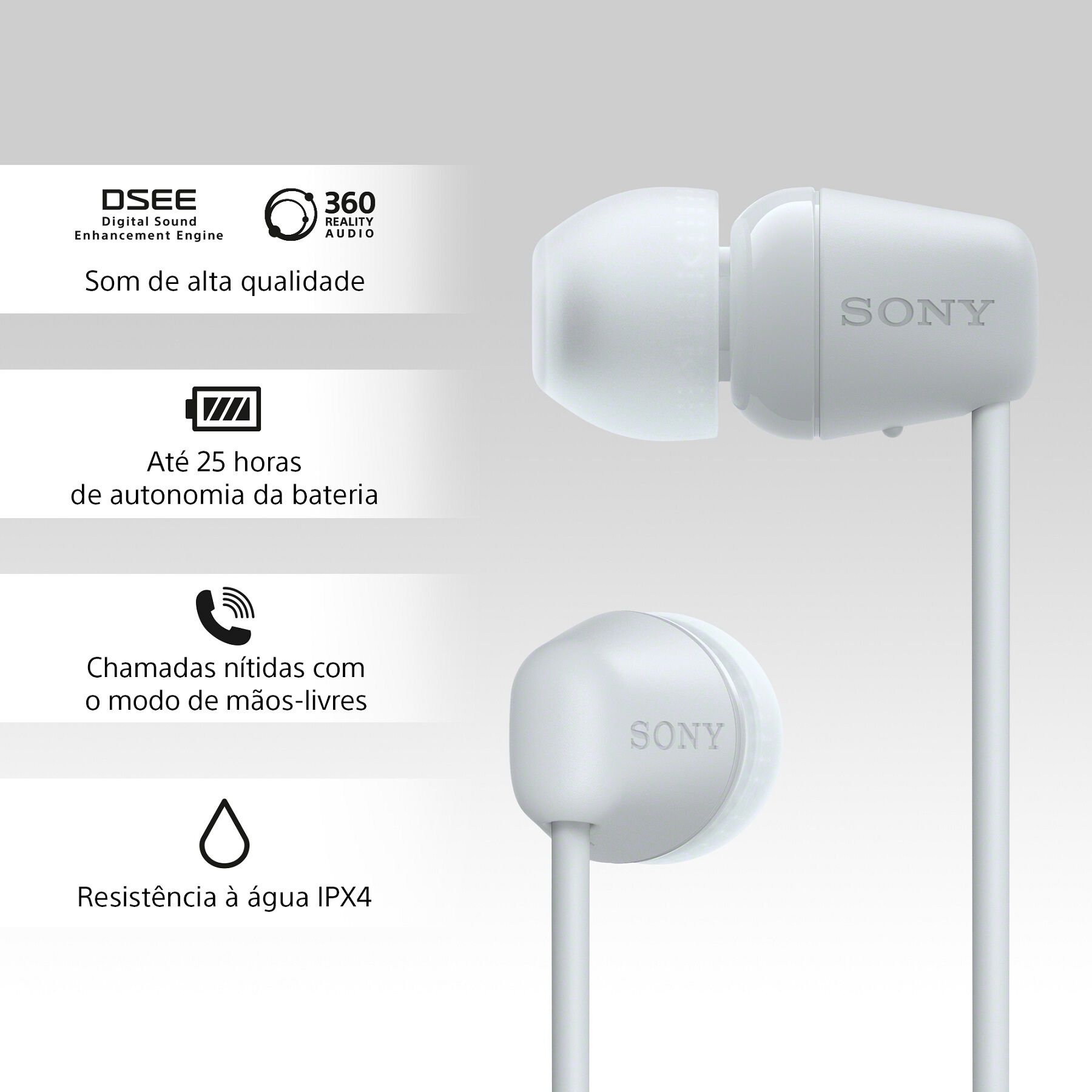AURICULARES SEM FIO SONY WIC100W.CE7 BRANCO image number 3