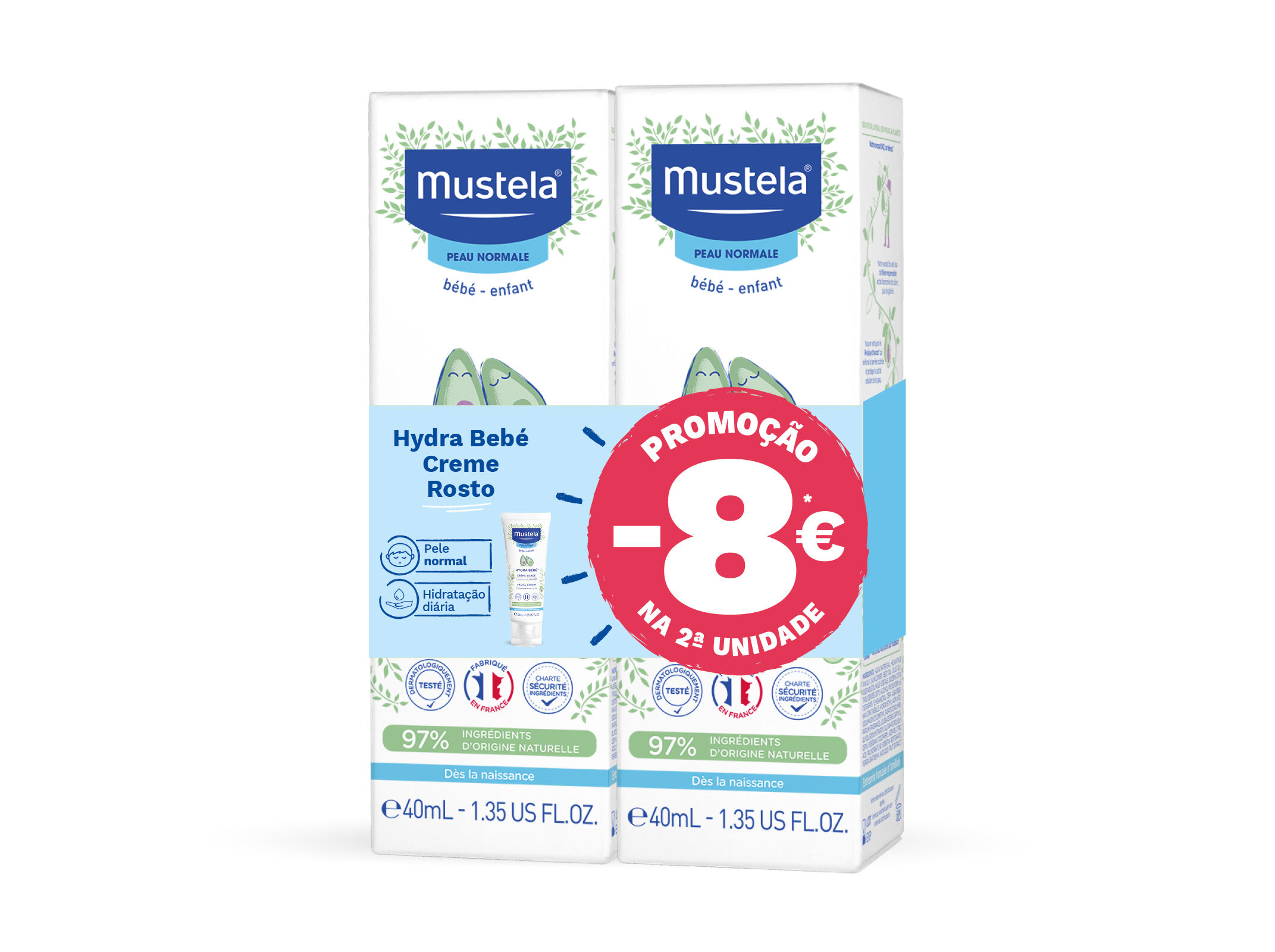 CREME ROSTO MUSTELA HYDRA -8 2&ordf;UN 40MLX2 image number 0